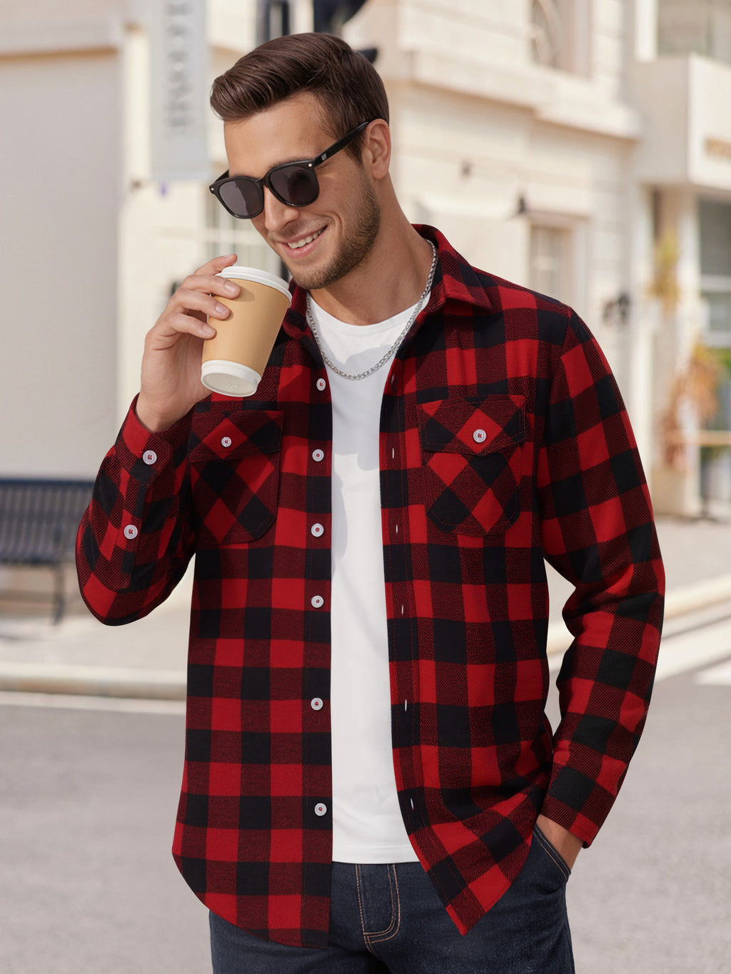 OALUXE Flannel Shirt for Men Long Sleeve Button Down Plaid Shirts with Pocket