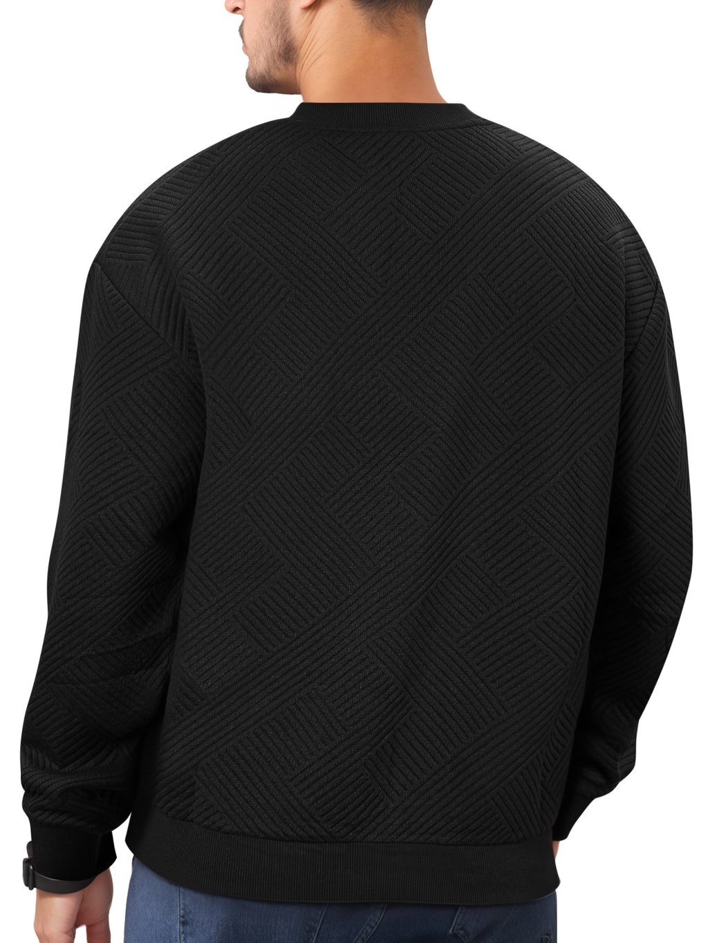 OALUXE Sweatshirts for Men Geometric Texture Pullover Long Sleeve Shirts Crewneck Casual Tops