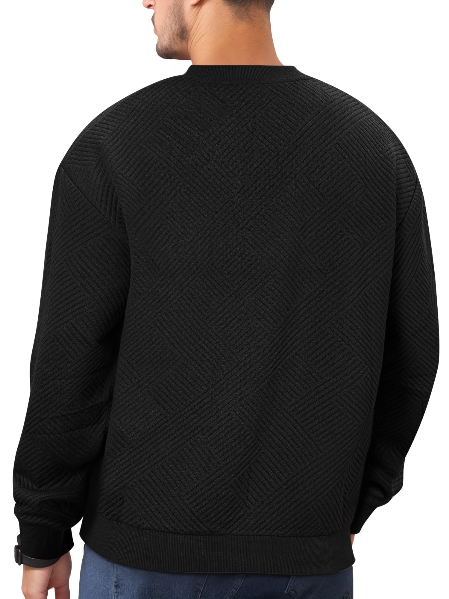 OALUXE Sweatshirts for Men Geometric Texture Pullover Long Sleeve Shirts Crewneck Casual Tops