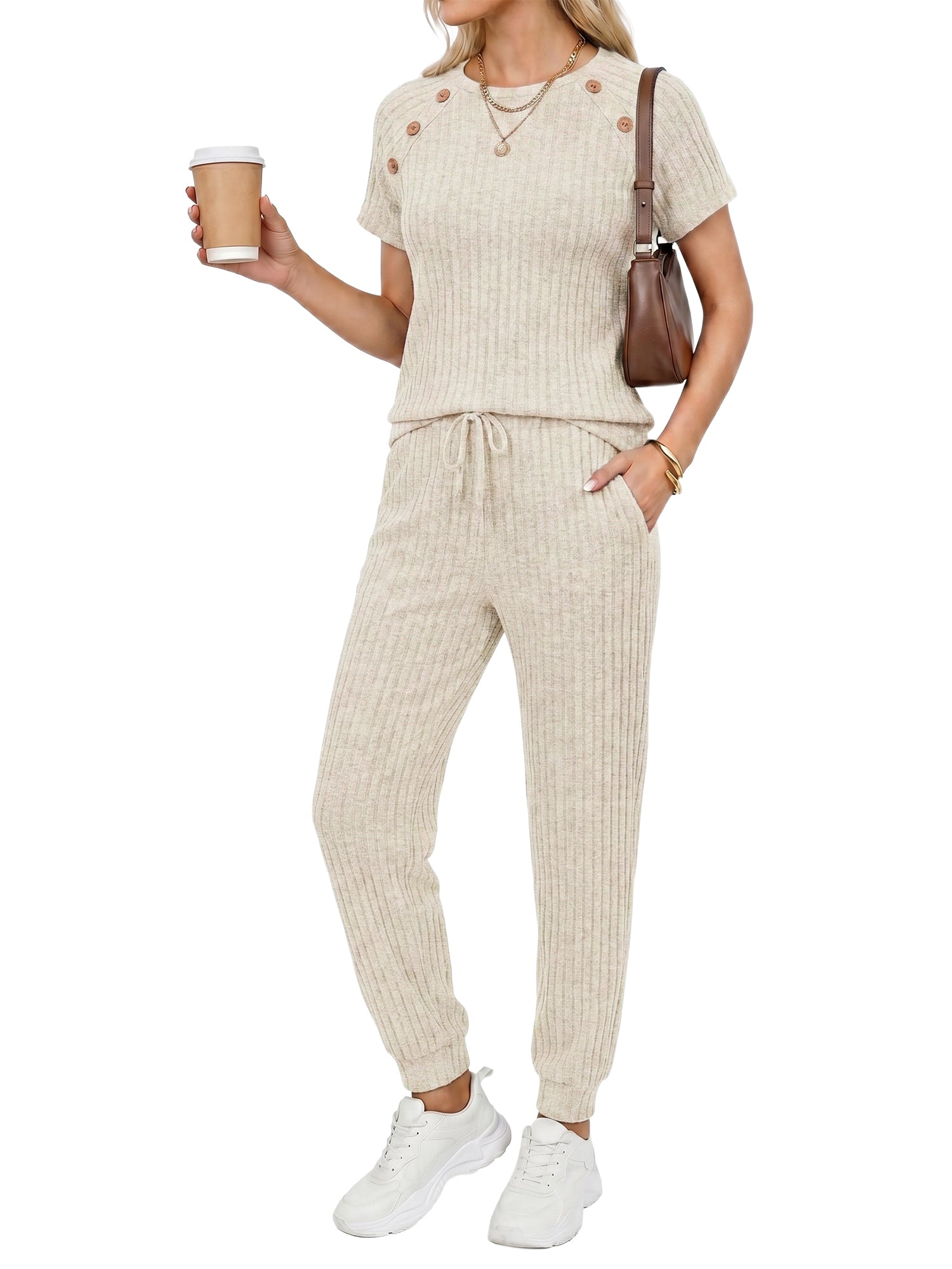 MOYIKO 2 Piece Sets for Women Summer Outfits Fashion Lounge Sets Crew Neck Tops Long Pants Tracksuit Vacation Travel Outfits