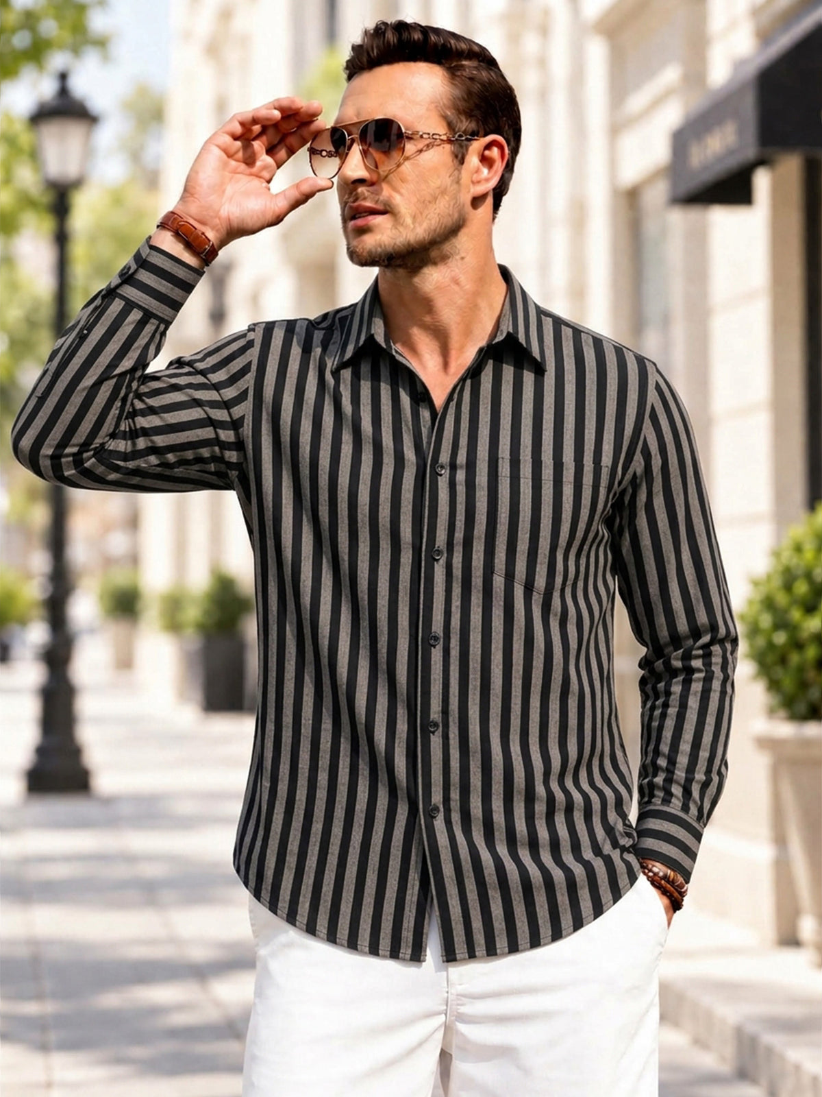 RICHCOIN Mens Striped Collared Button-Down Dress Shirts Long Sleeve Casual Business Office Shirt Tops