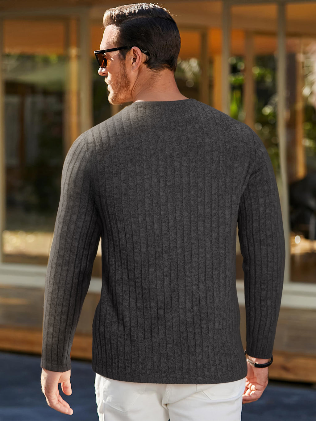 OALUXE Ribbed Long Sleeve Shirts for Men Crewneck Undershirts Thermal Basic Tops
