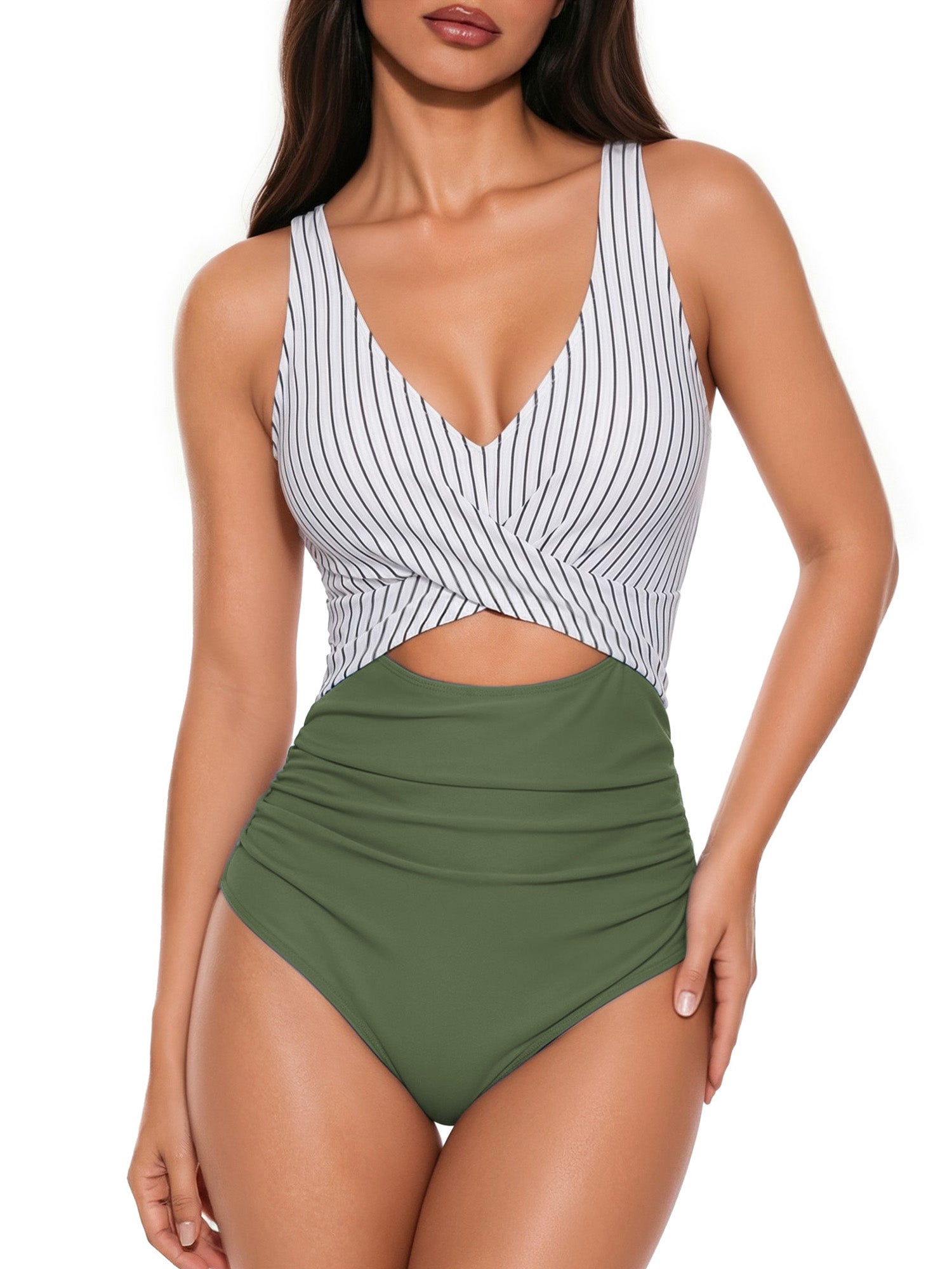MOYIKO One Piece Swimsuits for Women Tummy Control High Waisted Bathing Suit Sexy V Neck Wrap Tie Back 1 Piece Swimsuit