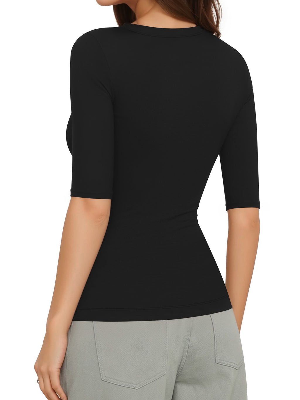 MOYIKO Womens Half Sleeve Scoop Neck Slim Fitted T Shirts Casual Basic Tees Summer Tops Clothes