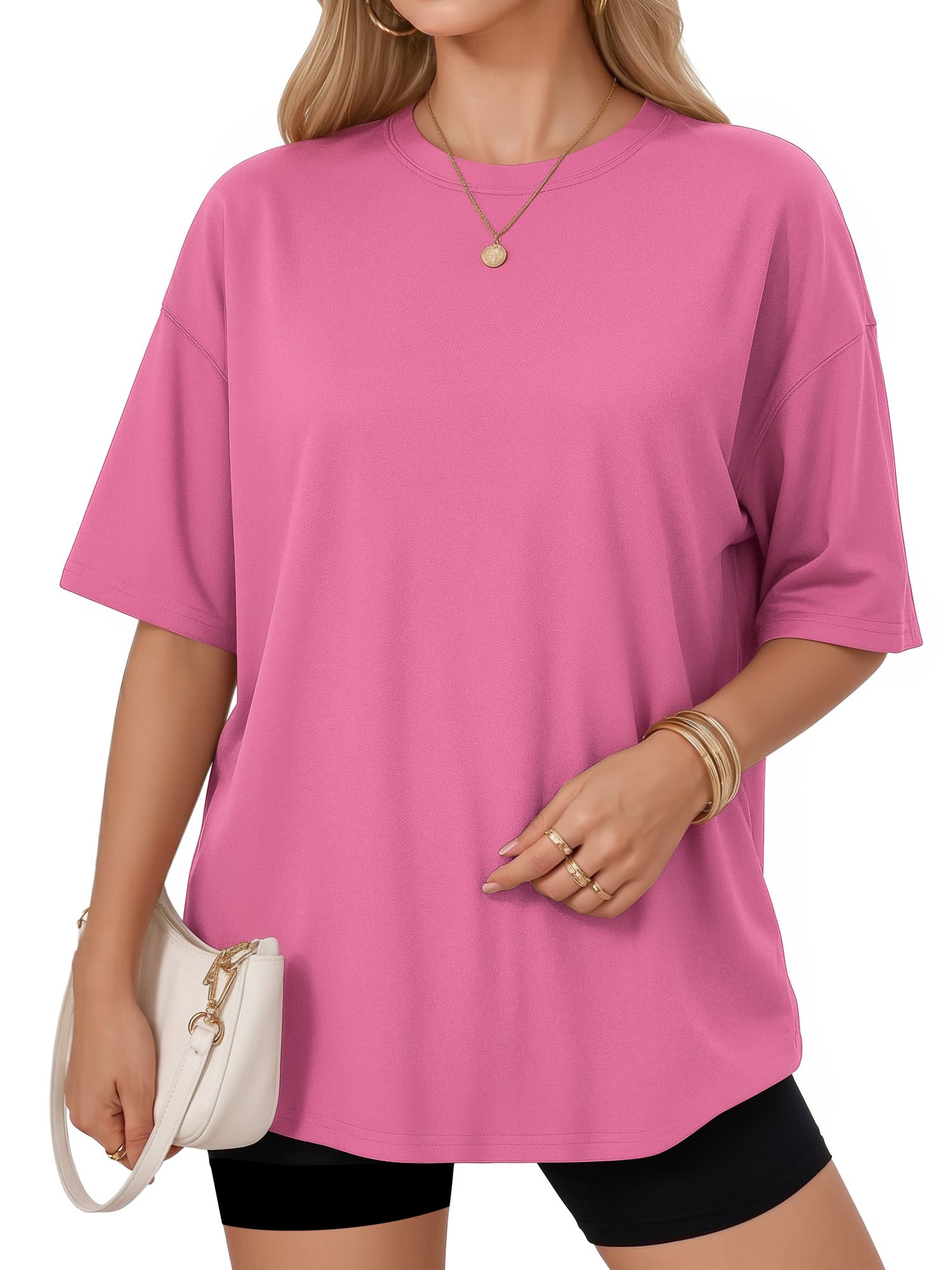 MOYIKO Womens Oversized T Shirts Crew Neck Short Sleeve Summer Trendy Tops Loose Fit Tee