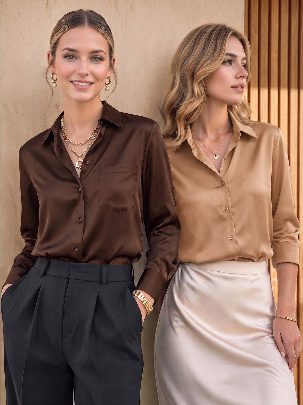MOYIKO Button Down Shirts for Women Long Sleeve Stain Silk Collared Work Office Basic Business Dress Shirts Blouses Tops