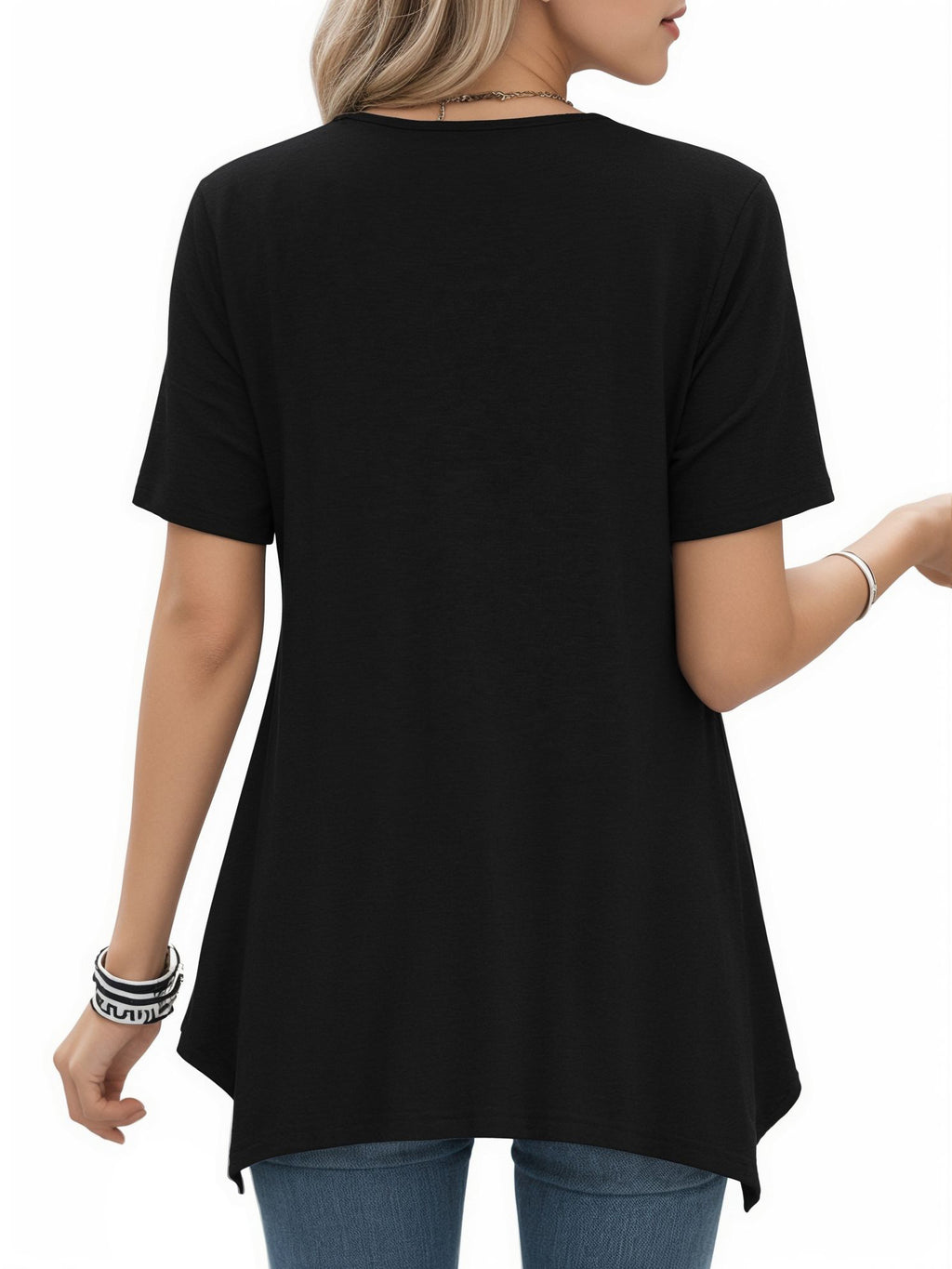MOYIKO Women's Short Sleeve Swing T-Shirt Flowy Asymmetrical Hem Tee Loose Fit Casual Tops