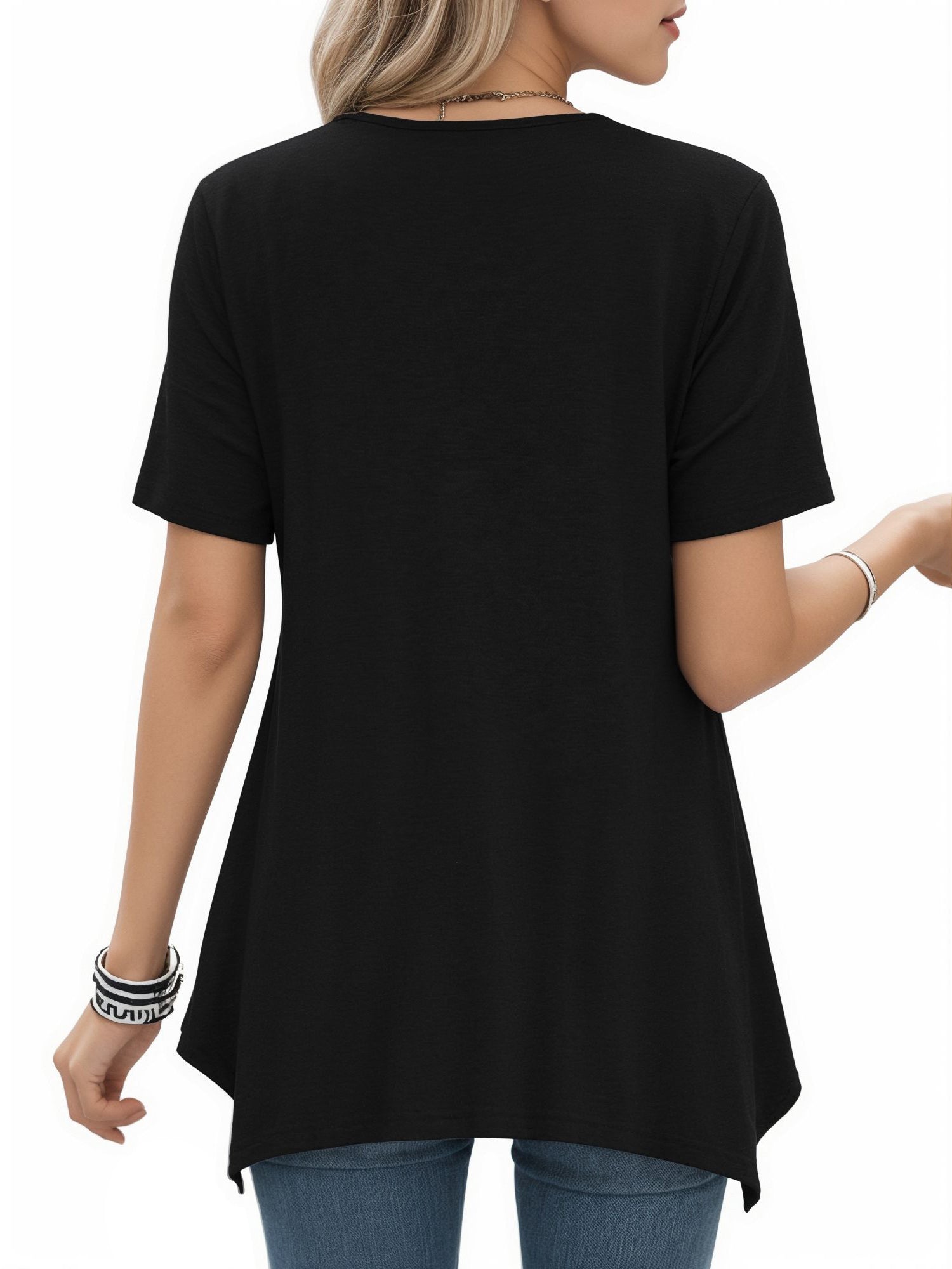 MOYIKO Women's Short Sleeve Swing T-Shirt Flowy Asymmetrical Hem Tee Loose Fit Casual Tops