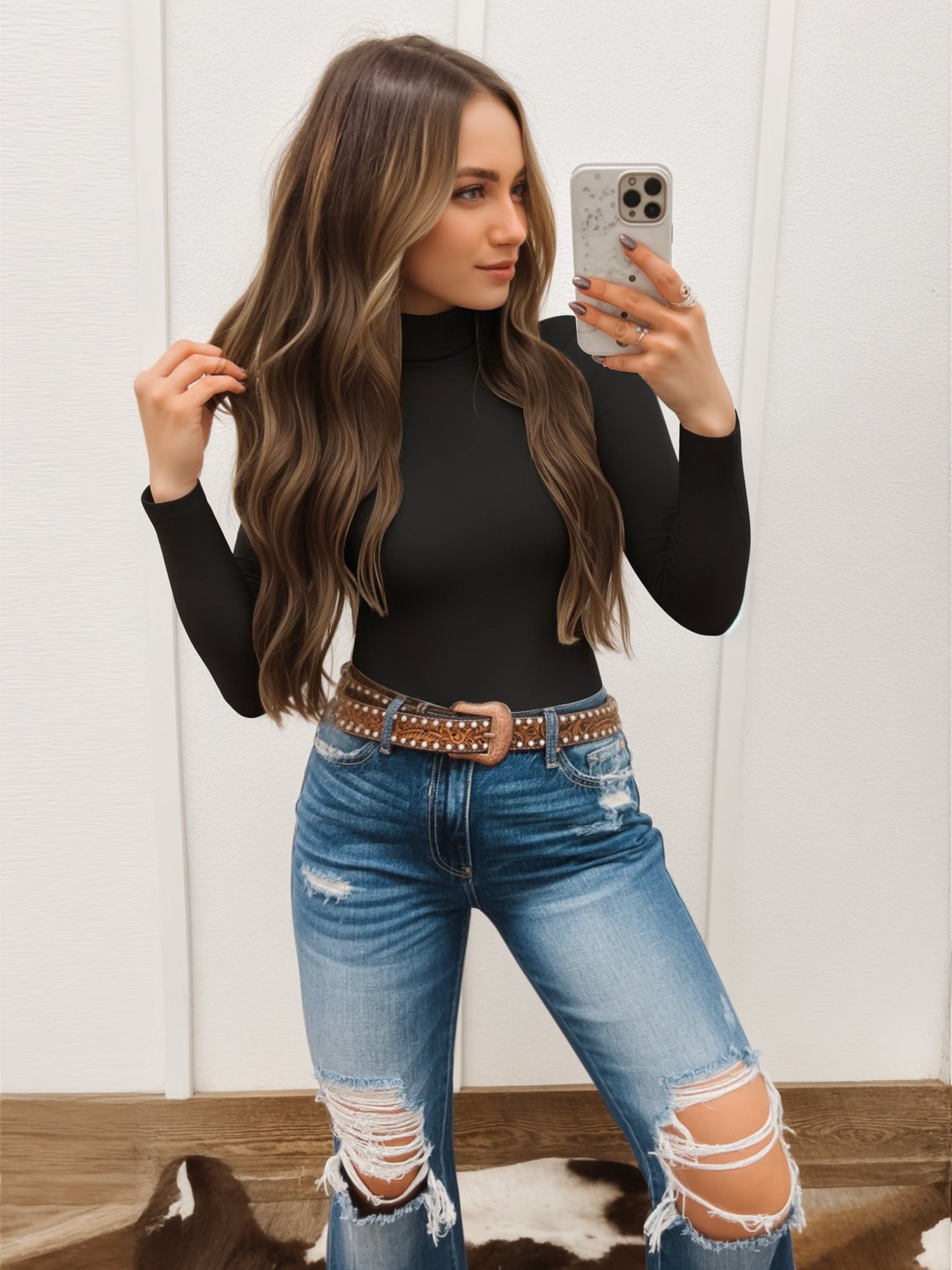 MOYIKO Mock Turtleneck for Women Long Sleeve Fitted Shirts Tight Tops Tees