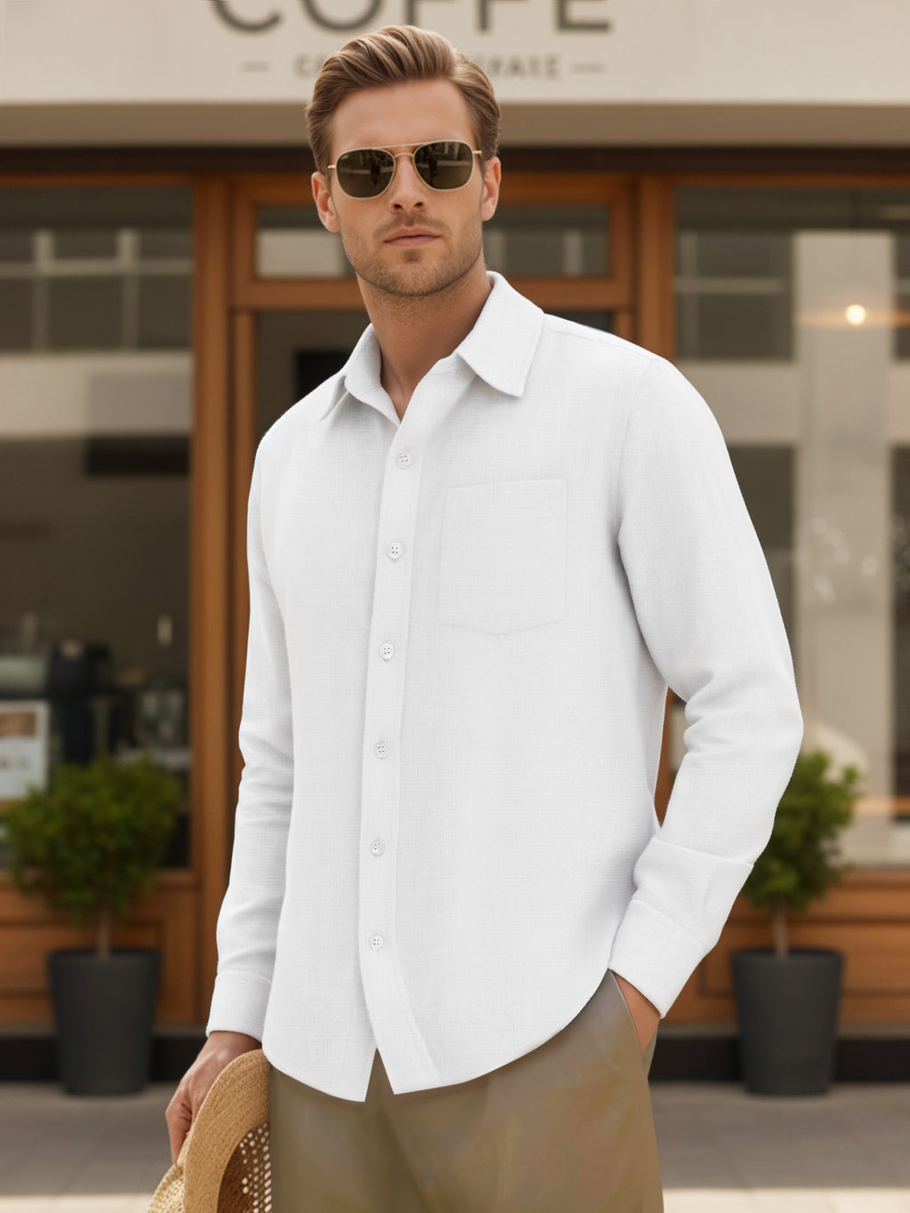 OALUXE Linen Button Down Shirts For Men Casual Long Sleeve Lightweight Dress Shirts With Pocket