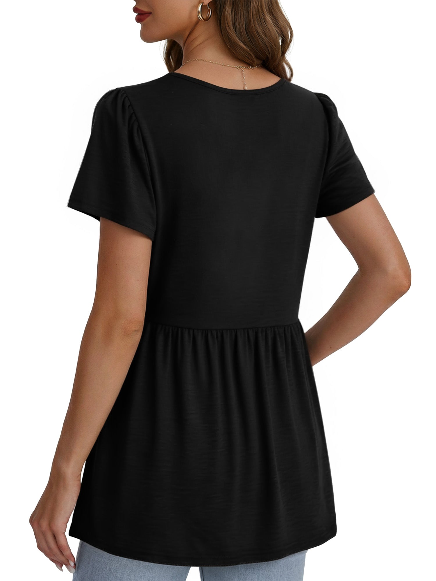 MOYIKO Womens T Shirts Short Sleeve Summer Tops Babydoll Puff Peplum Round Neck Tunic Dressy Casual