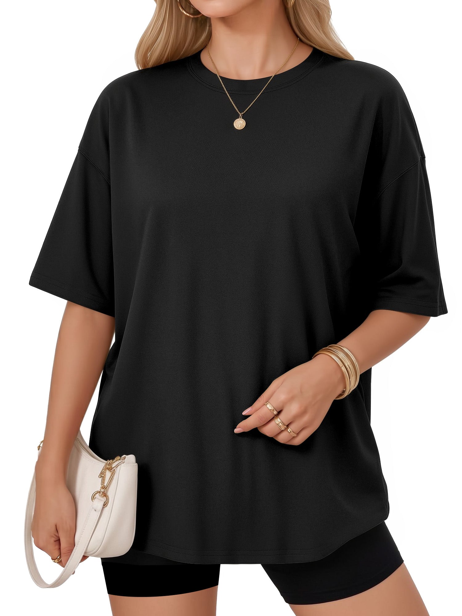 MOYIKO Womens Oversized T Shirts Crew Neck Short Sleeve Summer Trendy Tops Loose Fit Tee