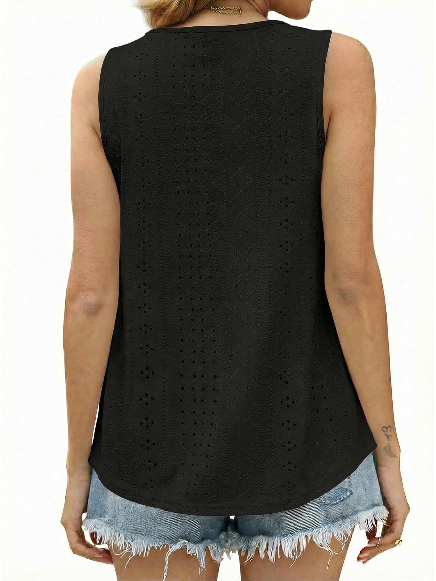 MOYIKO Tank Tops for Women Eyelet V Neck Trendy Sleeveless Tops Dressy Casual Flowy Summer Shirts Loose Fit