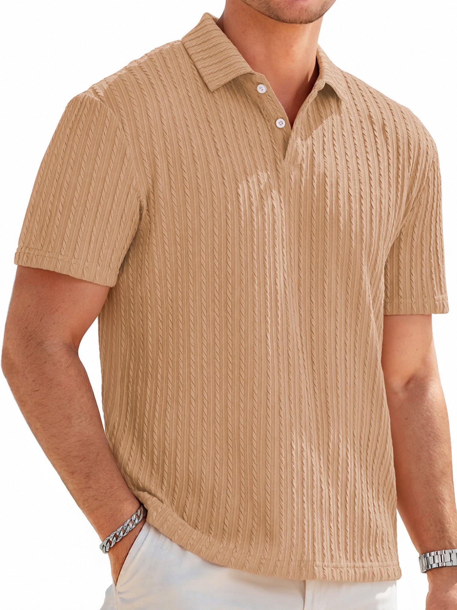 RICHCOIN Mens Casual Polo Shirt Summer Short Sleeve Vacation Button Beach Knit Stretchy Golf Shirts