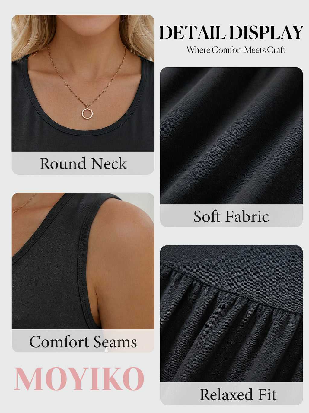 MOYIKO Womens Summer Tank Tops Sleeveless T Shirt Casual Loose Fit Tunic Blouses