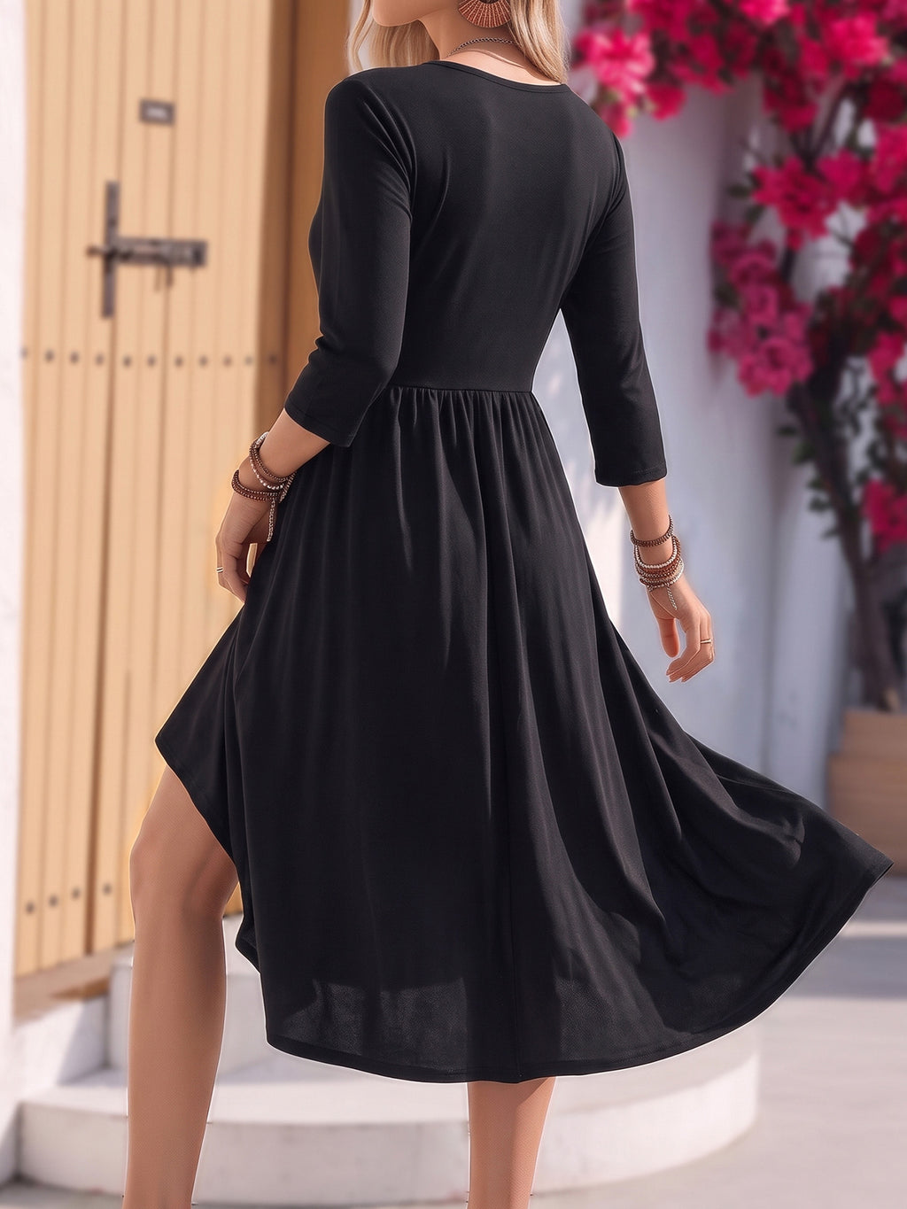 MOYIKO Dresses for Women Summer Casual Dress Floral Print 3/4 Sleeve Midi Beach Dresses