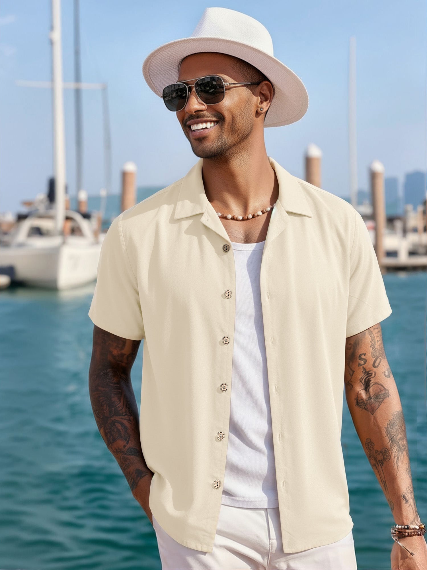 RICHCOIN Mens Linen Shirts Cuban Hawaiian Shirts Short Sleeve Button Down Casual Summer Beach Tops
