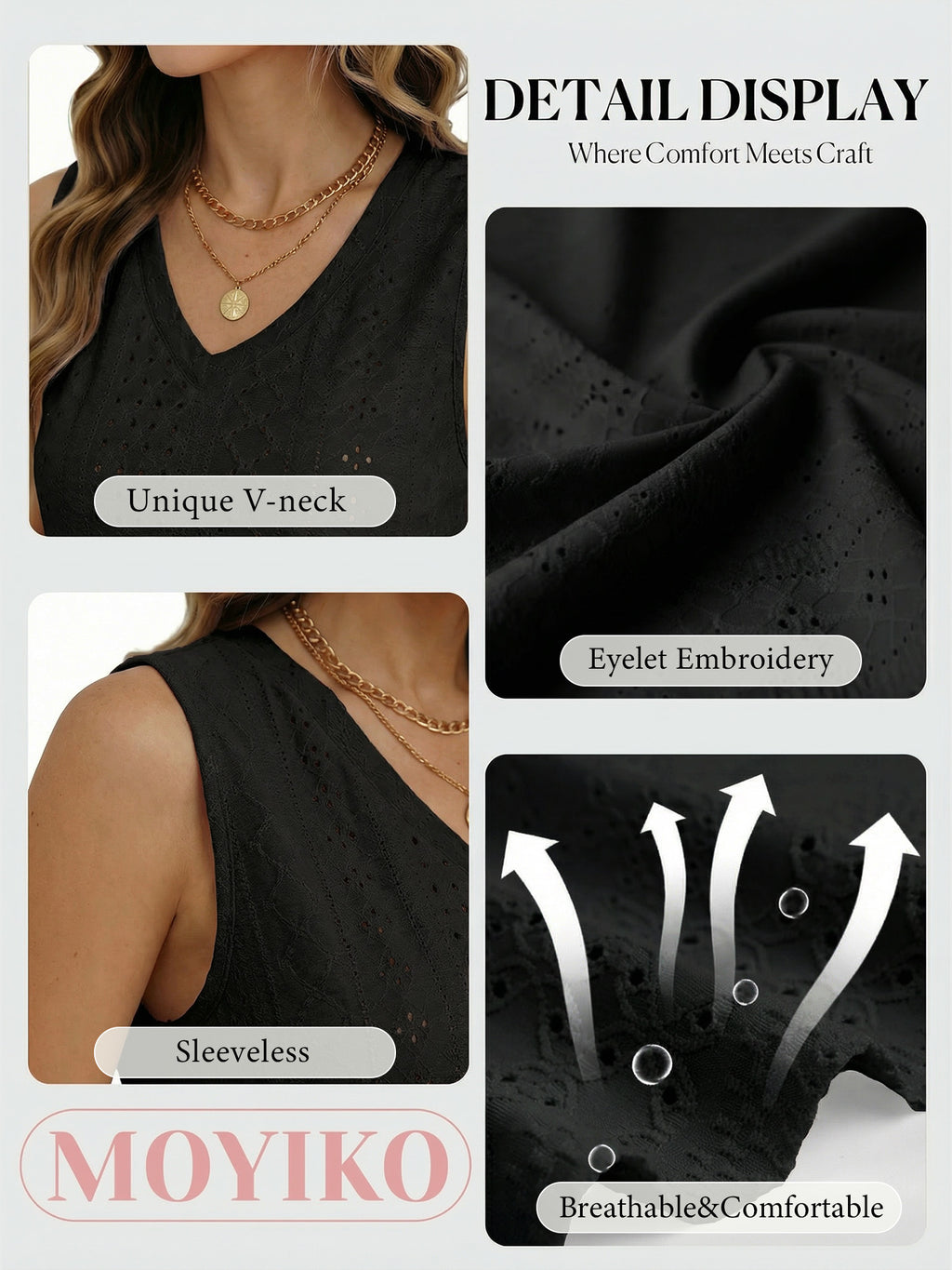 MOYIKO Tank Tops for Women Eyelet V Neck Trendy Sleeveless Tops Dressy Casual Flowy Summer Shirts Loose Fit