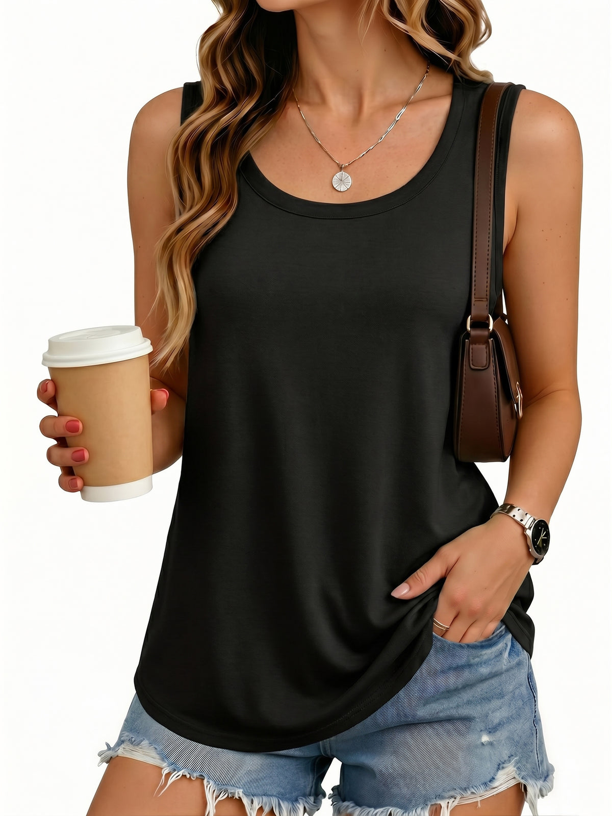 MOYIKO Tank Tops for Women Round Neck Trendy Sleeveless Tops Dressy Casual Flowy Summer Shirts Loose Fit