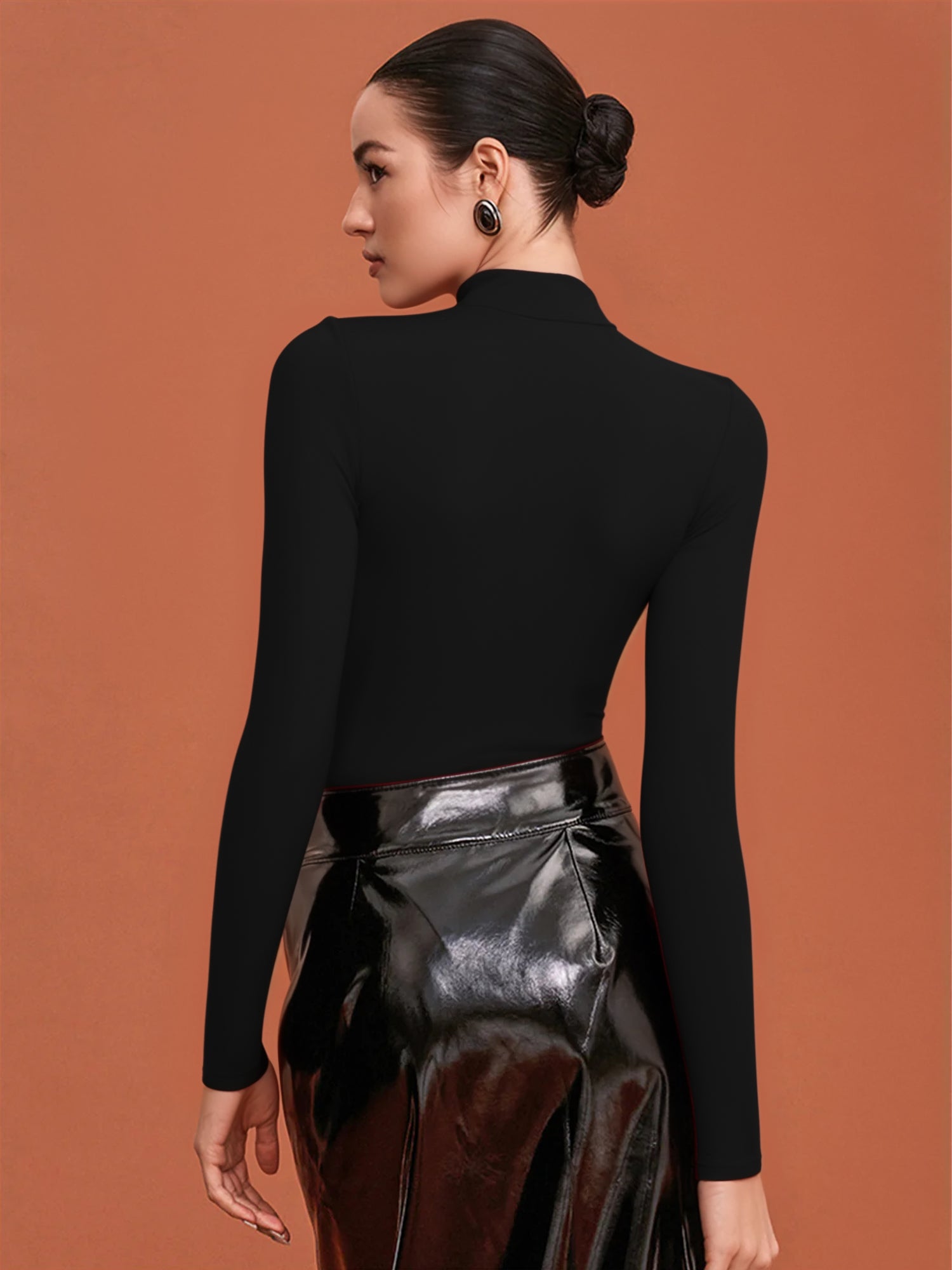 MOYIKO Mock Neck Cutout Front Tops Long Sleeve Body Suits for Womens Fitted Tight Tops