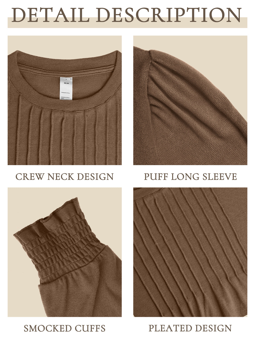 OALUXE Pleated Blouses for Women Long Sleeve Shirts Dressy Casual Tunic Tops with Smocked Cuffs