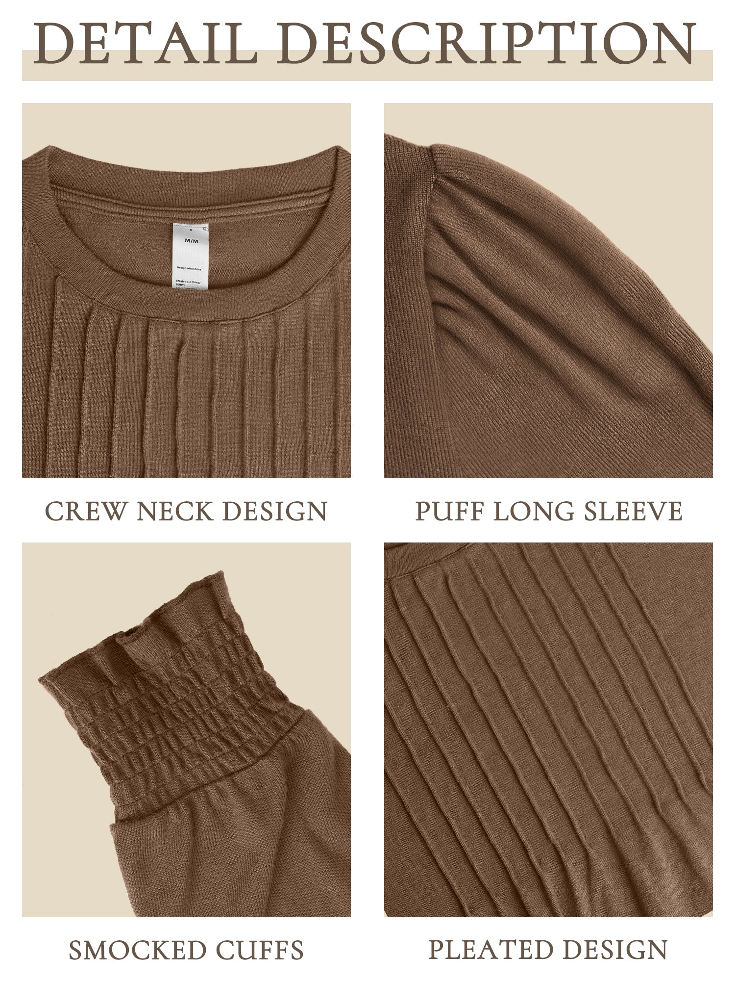 OALUXE Pleated Blouses for Women Long Sleeve Shirts Dressy Casual Tunic Tops with Smocked Cuffs