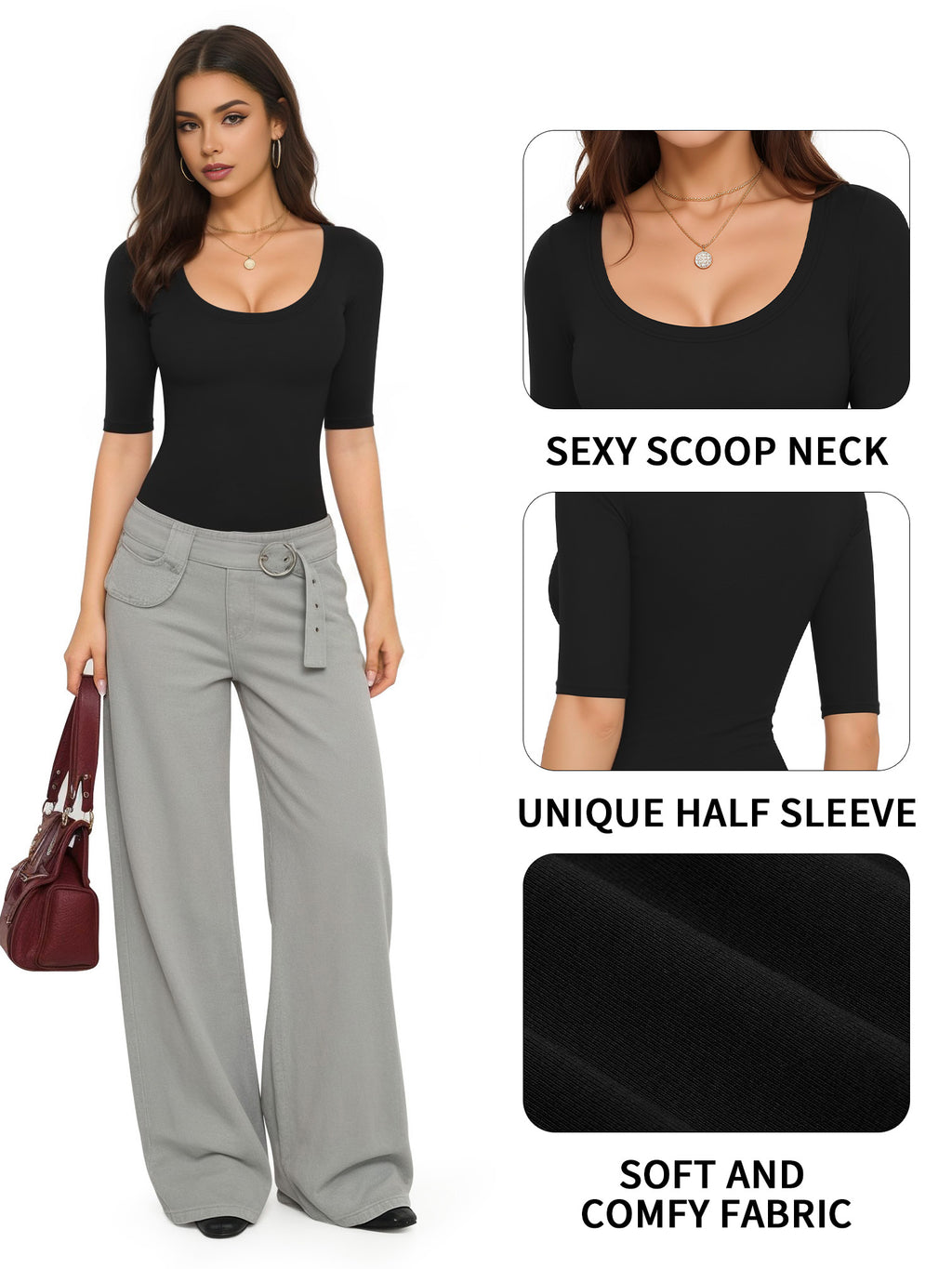 MOYIKO Womens Half Sleeve Scoop Neck Slim Fitted T Shirts Casual Basic Tees Summer Tops Clothes