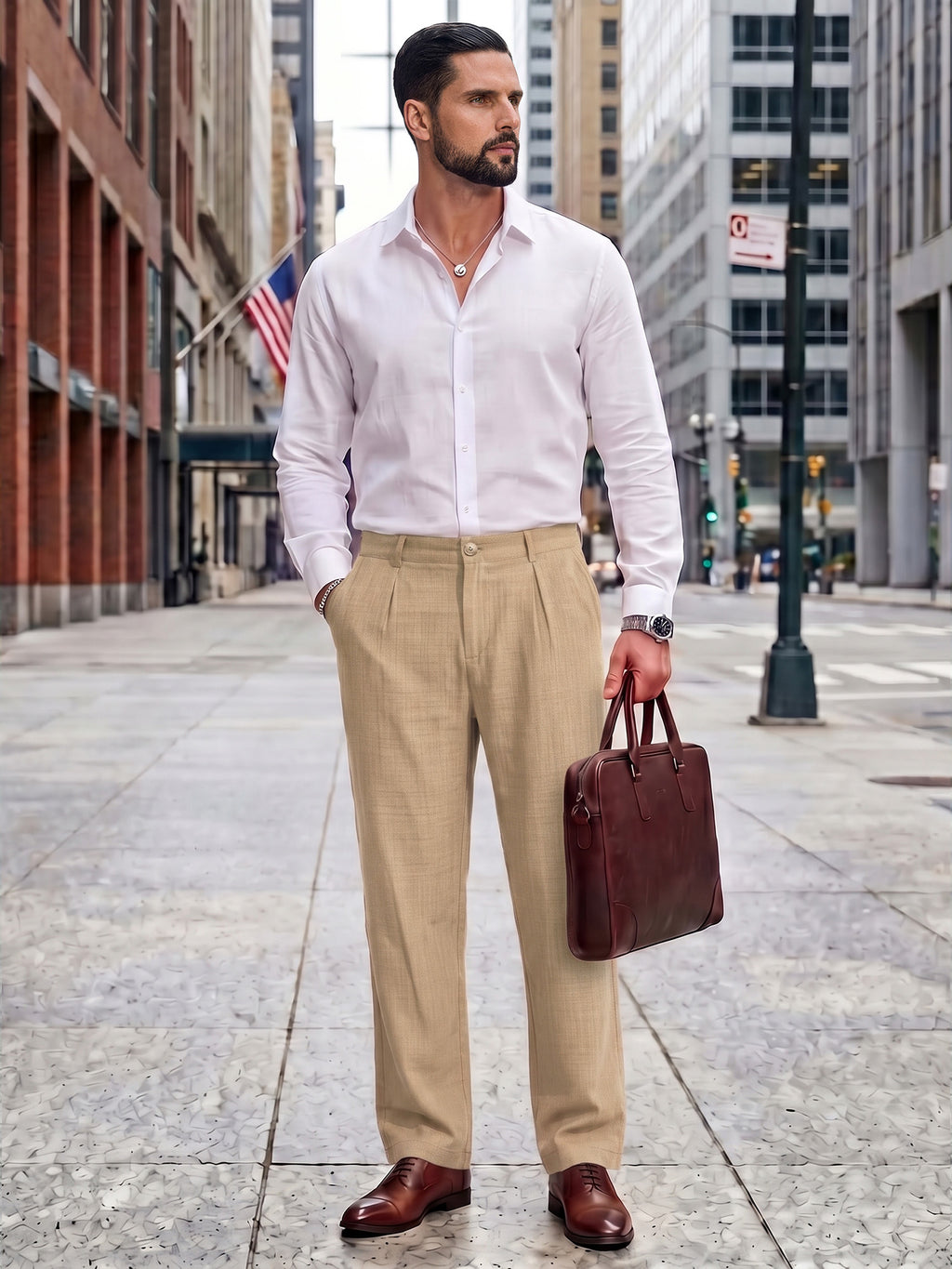 RICHCOIN Men Casual Pants Regular Fit Elastic Waist Lightweight Trousers Pleated Dress Pants For Men Beach with Pocket
