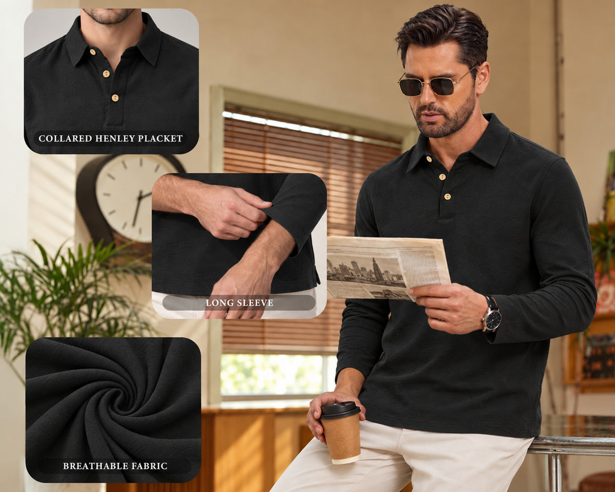 RICHCOIN Men's Polo Shirts Long Sleeve Basic Casual Cotton Pullover Tops