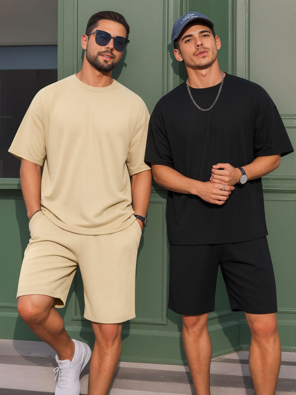 RICHCOIN Mens 2 Piece Sets Casual Outfit Summer Vacation Beach Short Sleeve T Shirts and Shorts for Men
