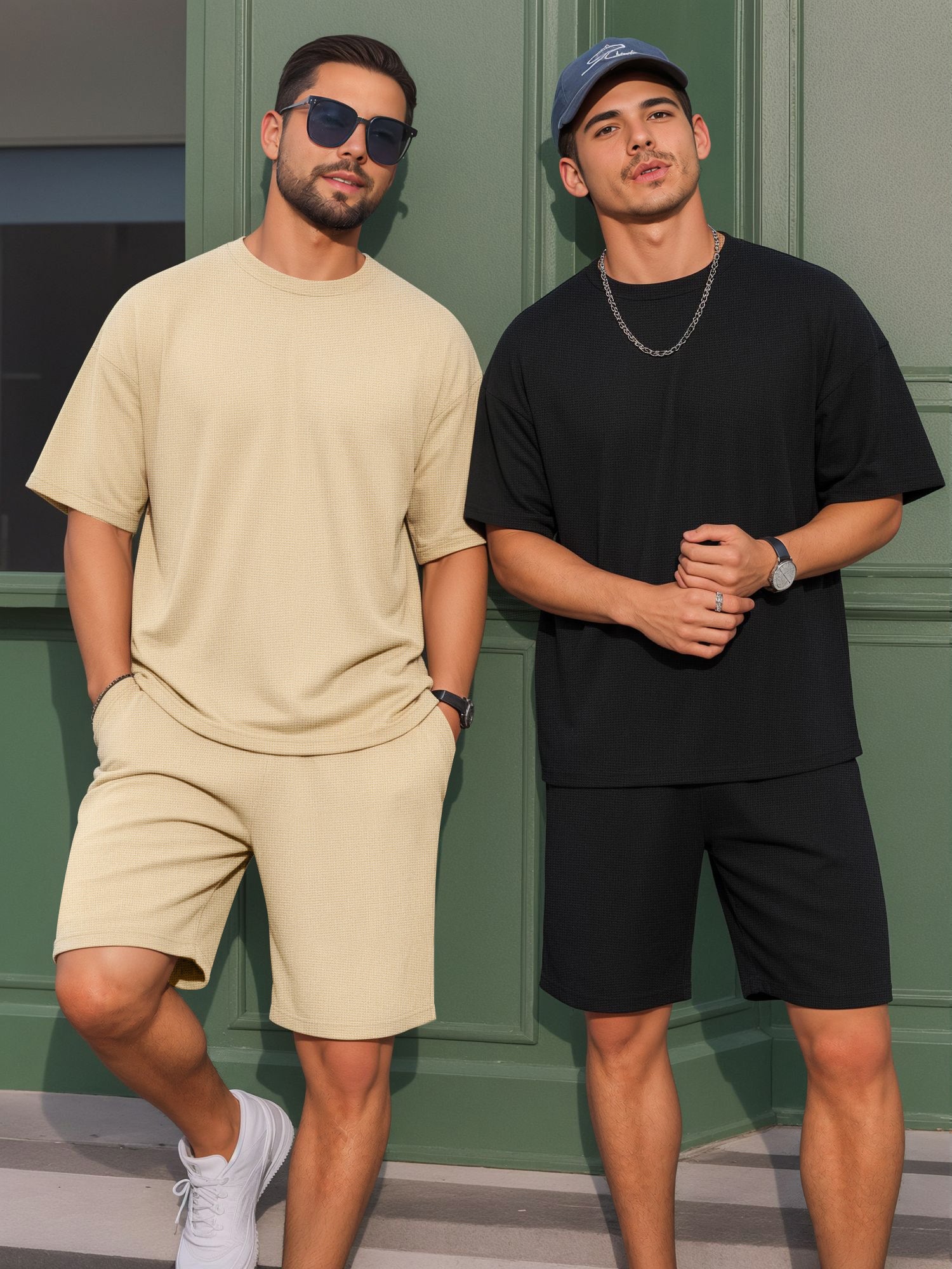 RICHCOIN Mens 2 Piece Sets Casual Outfit Summer Vacation Beach Short Sleeve T Shirts and Shorts for Men