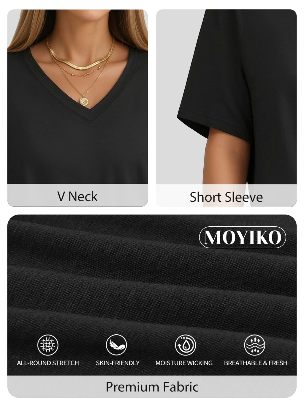 MOYIKO T Shirts Short Sleeve V Neck Tees for Women Fashion Trendy Tops Casual Summer Clothes