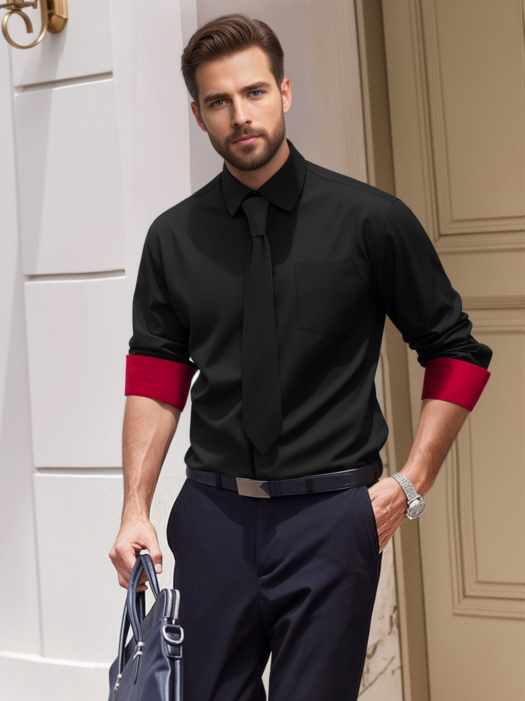 OALUXE Mens Dress Shirts Formal Long Sleeve Button Down Business Contrast Shirt with Pocket