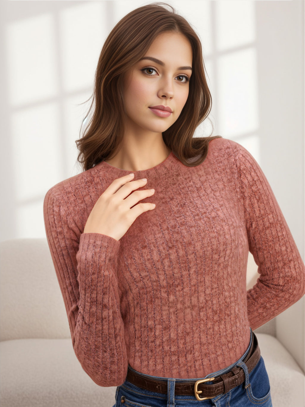 MOYIKO Crew Neck Long Sleeve Shirts for Women Fitted Thermal Lightweight Trendy Tops