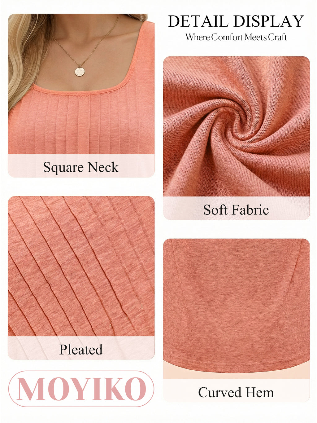 MOYIKO Women's Summer Tank Tops Pleated Square Neck Loose Fit Casual Flowy Tunic Sleeveless Shirts