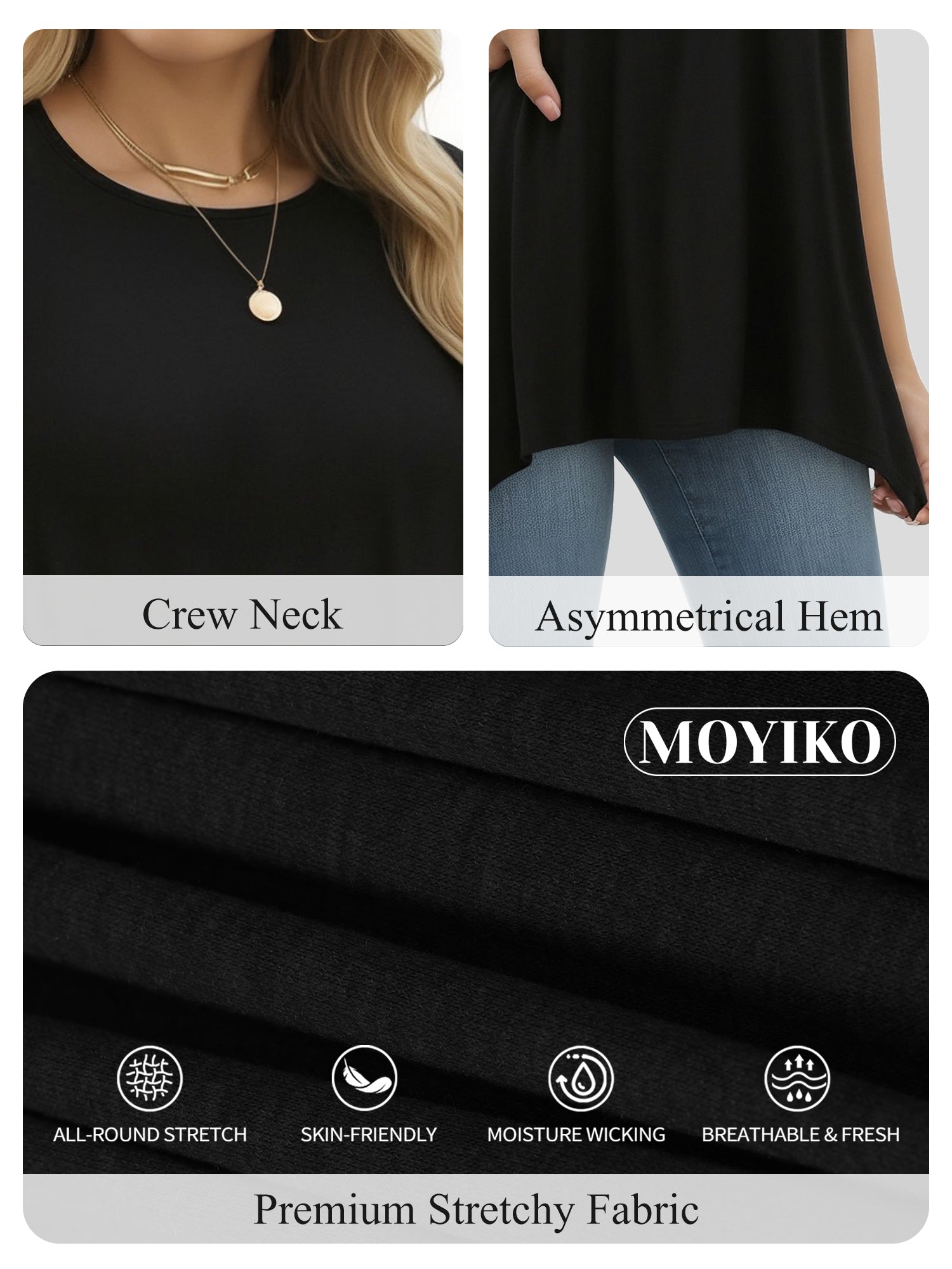 MOYIKO Women's Short Sleeve Swing T-Shirt Flowy Asymmetrical Hem Tee Loose Fit Casual Tops