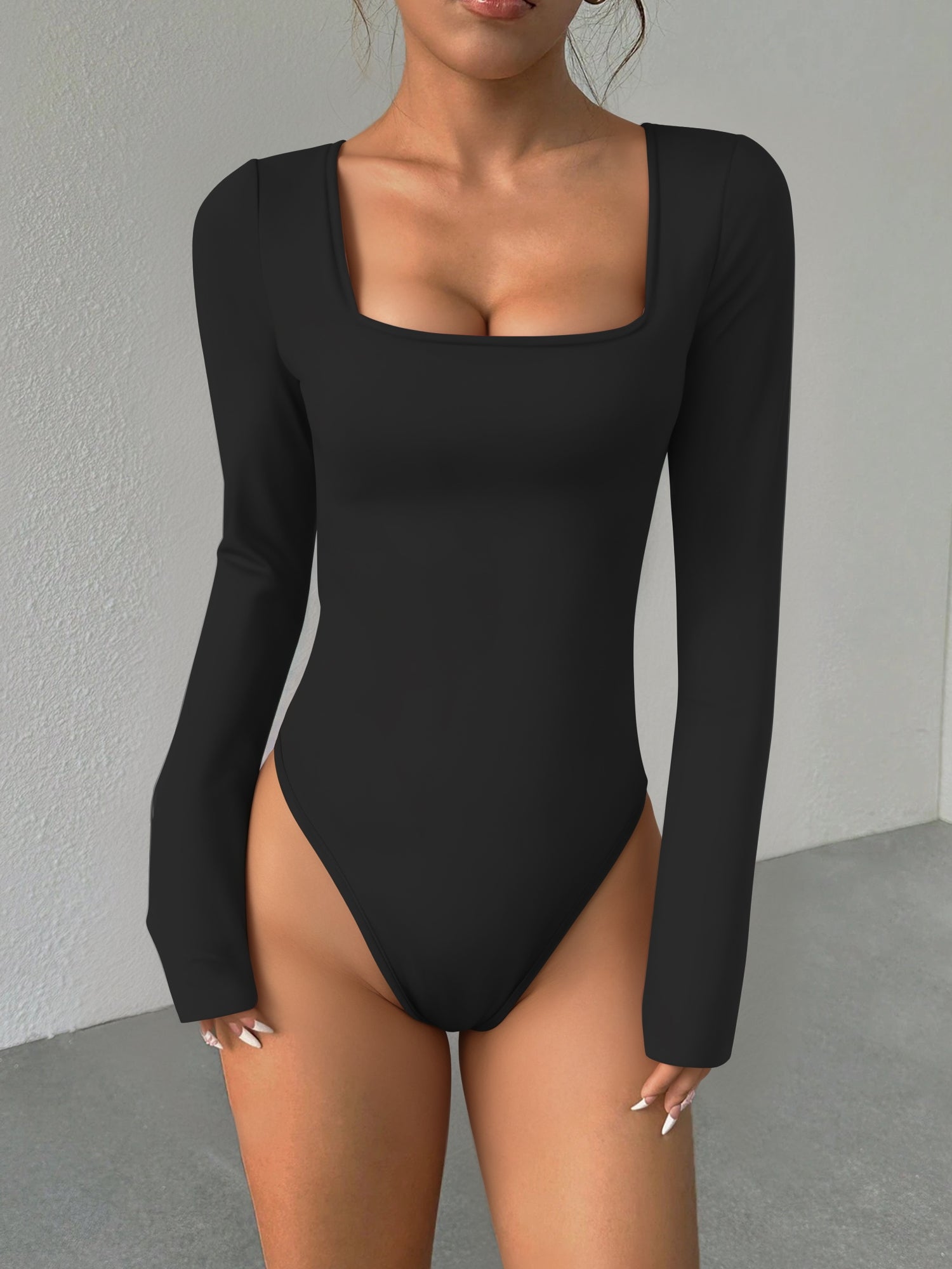 MOYIKO Square Neck Tops for Women Long Sleeve Body Suits Womens Fitted Tight Tops
