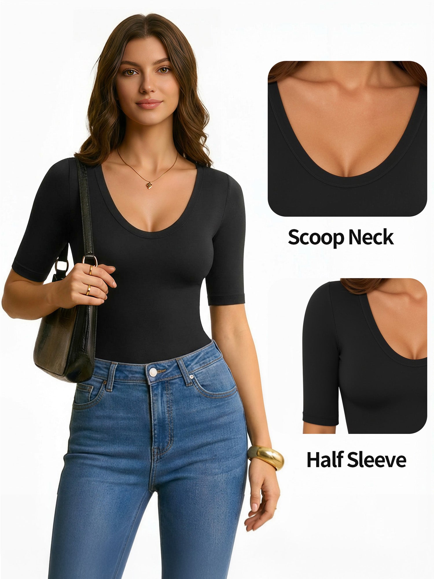 MOYIKO Womens Half Sleeve Tops Scoop Neck Slim Fitted Basic Tee Shirts 2026 Trendy Casual Clothes
