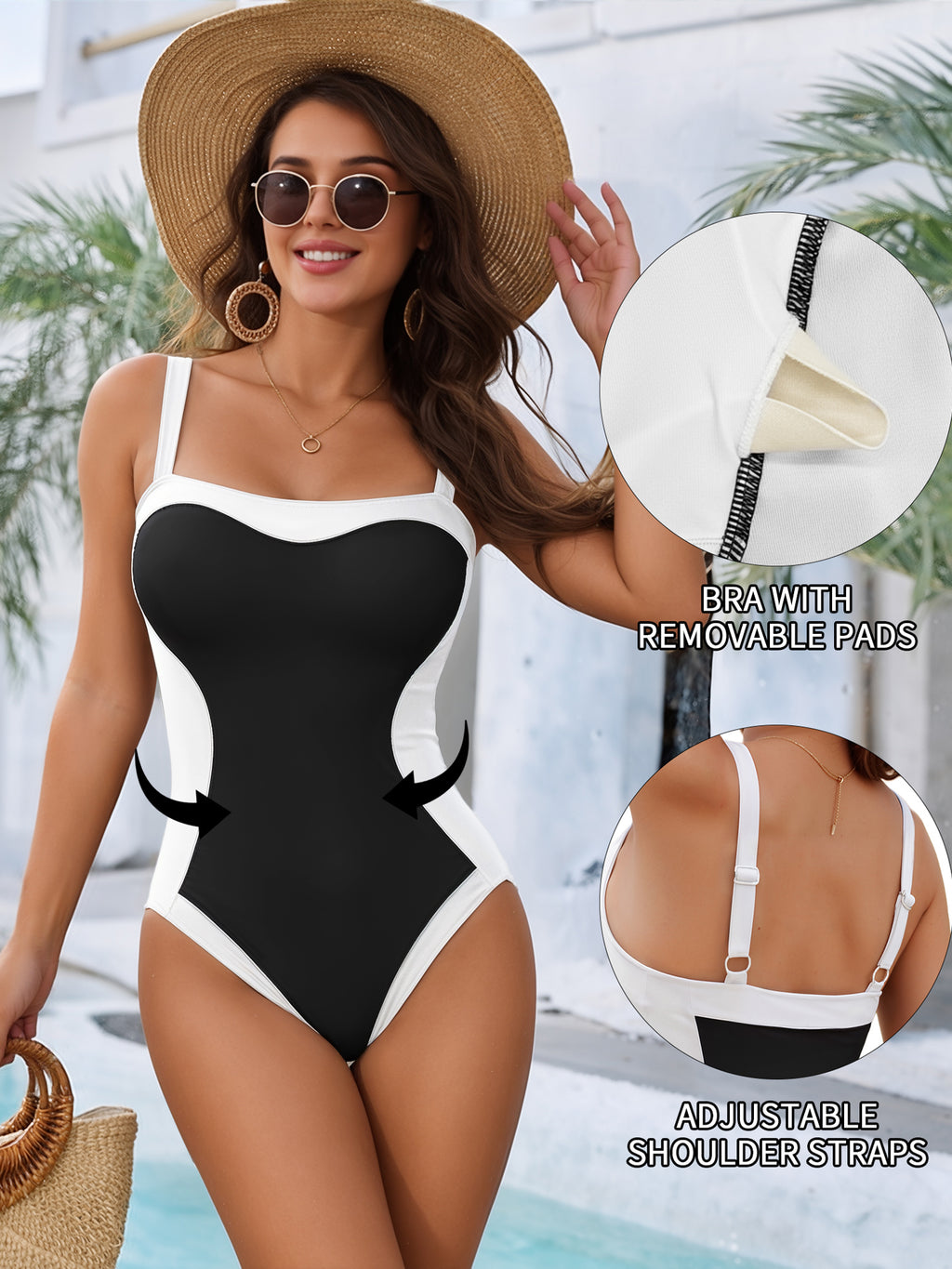 MOYIKO Women Slimming Tummy Control One Piece Swimsuit Retro Square Neck Bathing Suit