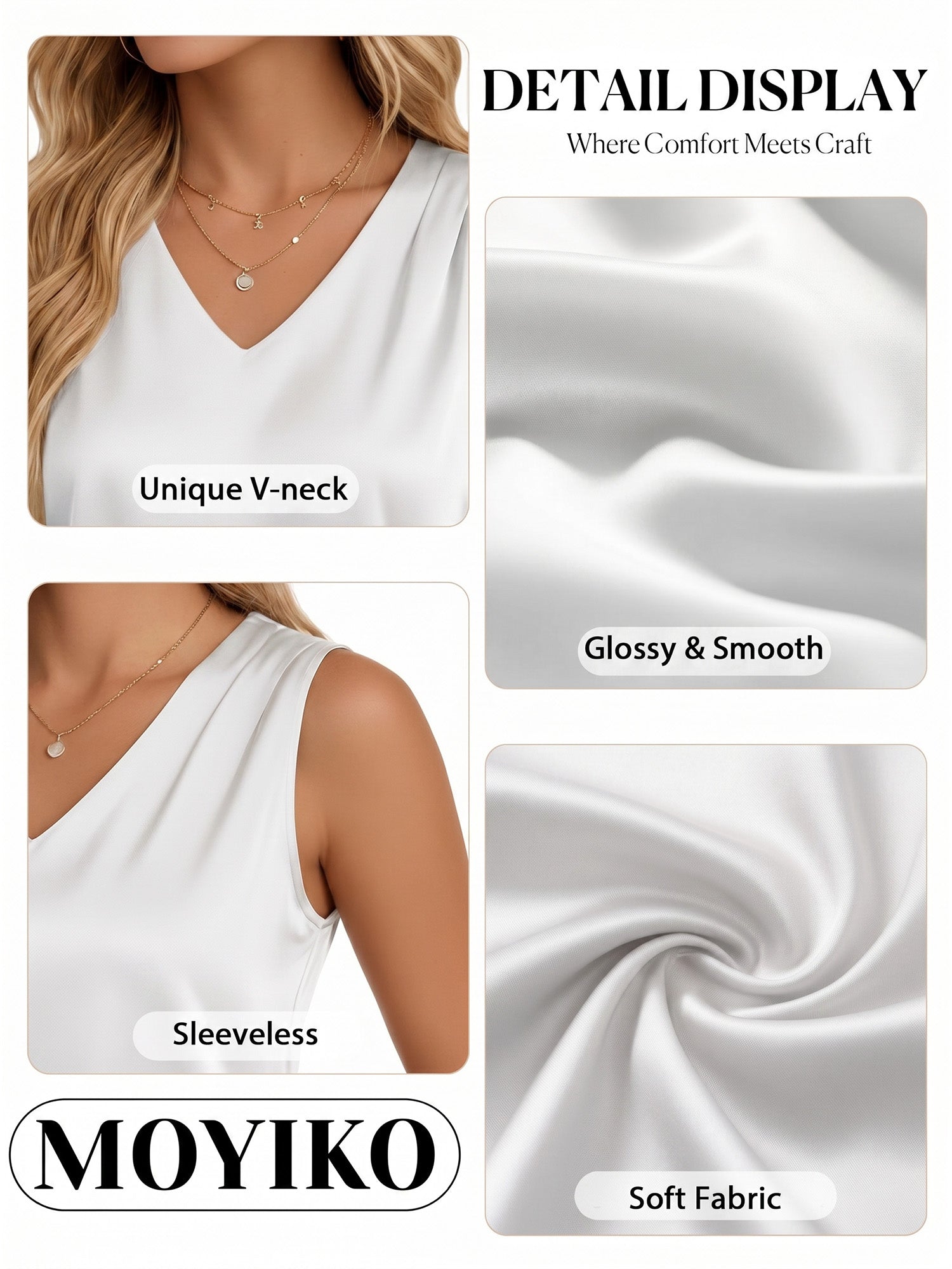 MOYIKO Tank Tops for Women Silk Satin V Neck Trendy Sleeveless Tops Dressy Casual Flowy Summer Shirts Loose Fit