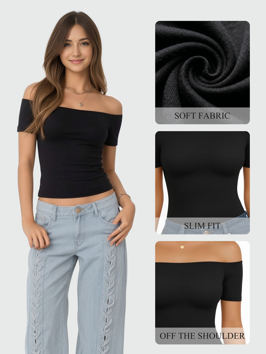 MOYIKO Off The Shoulder Tops for Women Short Sleeve Slim Fit Shirts Basic Clothes 2026 Fashion