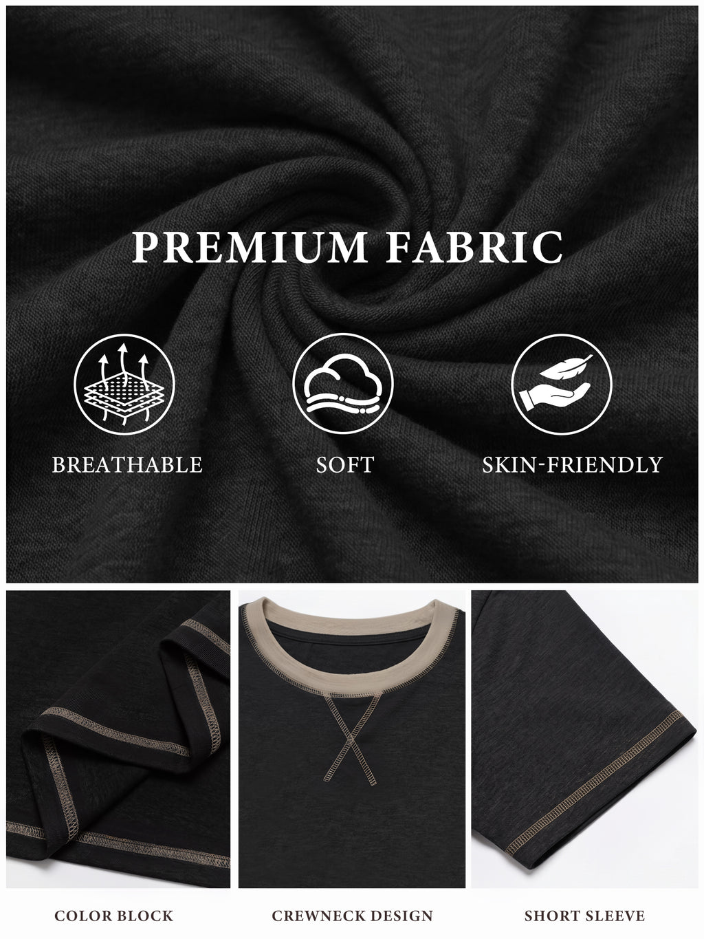 RICHCOIN Mens T Shirt Short Sleeve Crewneck Casual Color Block Summer Tops