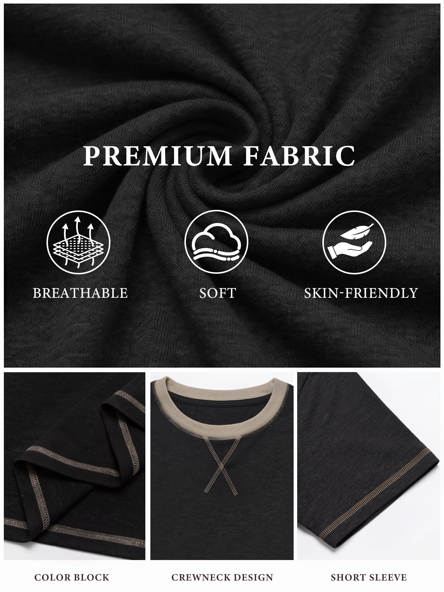 RICHCOIN Mens T Shirt Short Sleeve Crewneck Casual Color Block Summer Tops