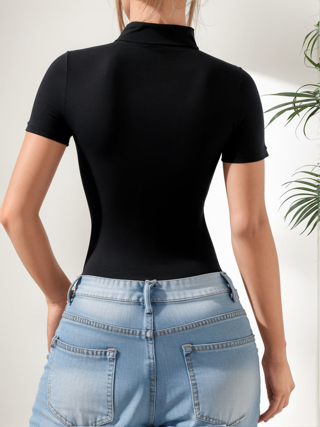 MOYIKO T Shirts for Women Mock Neck Short Sleeve Tops Dressy Casual Slim Fit Mock Turtleneck Tee