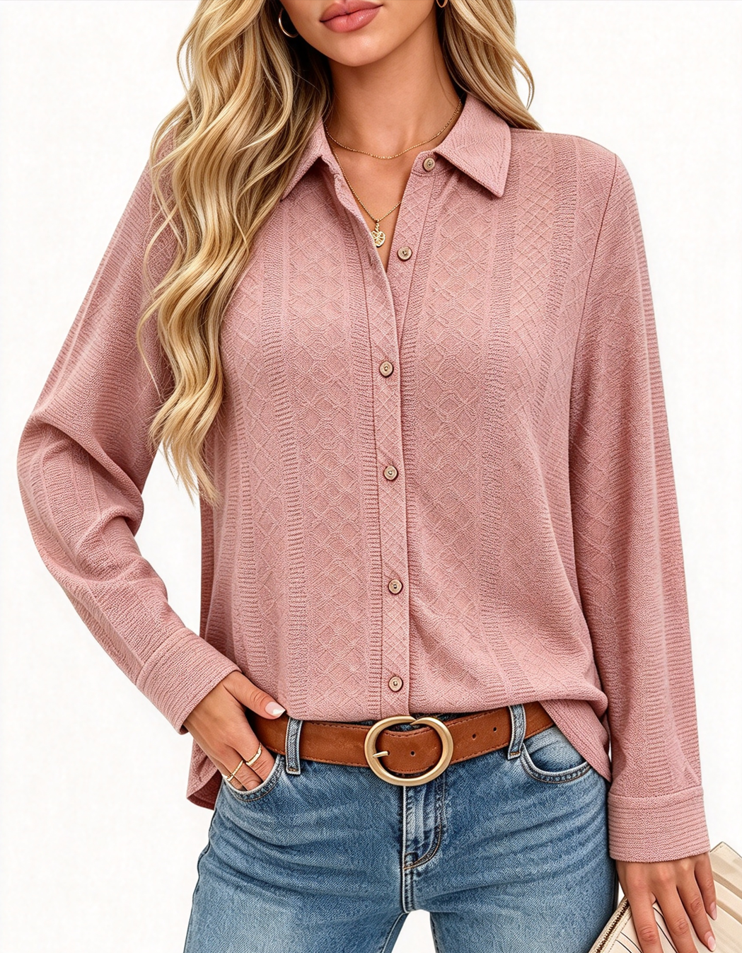 MOYIKO Womens Button Down Shirts Long Sleeve Eyelet Shirt Blouses Dressy Casual Collared Tops