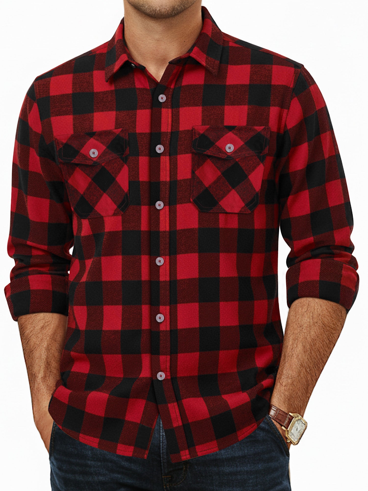 OALUXE Flannel Shirt for Men Long Sleeve Button Down Plaid Shirts with Pocket