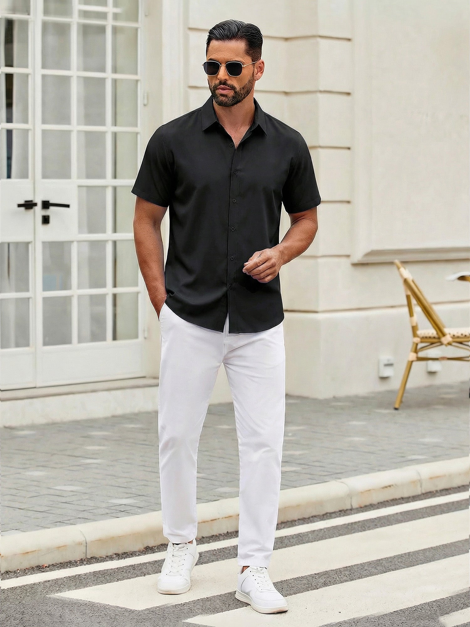 RICHCOIN Short Sleeve Mens Dress Shirts Casual Solid Shirts for Men Button Down Business Shirt
