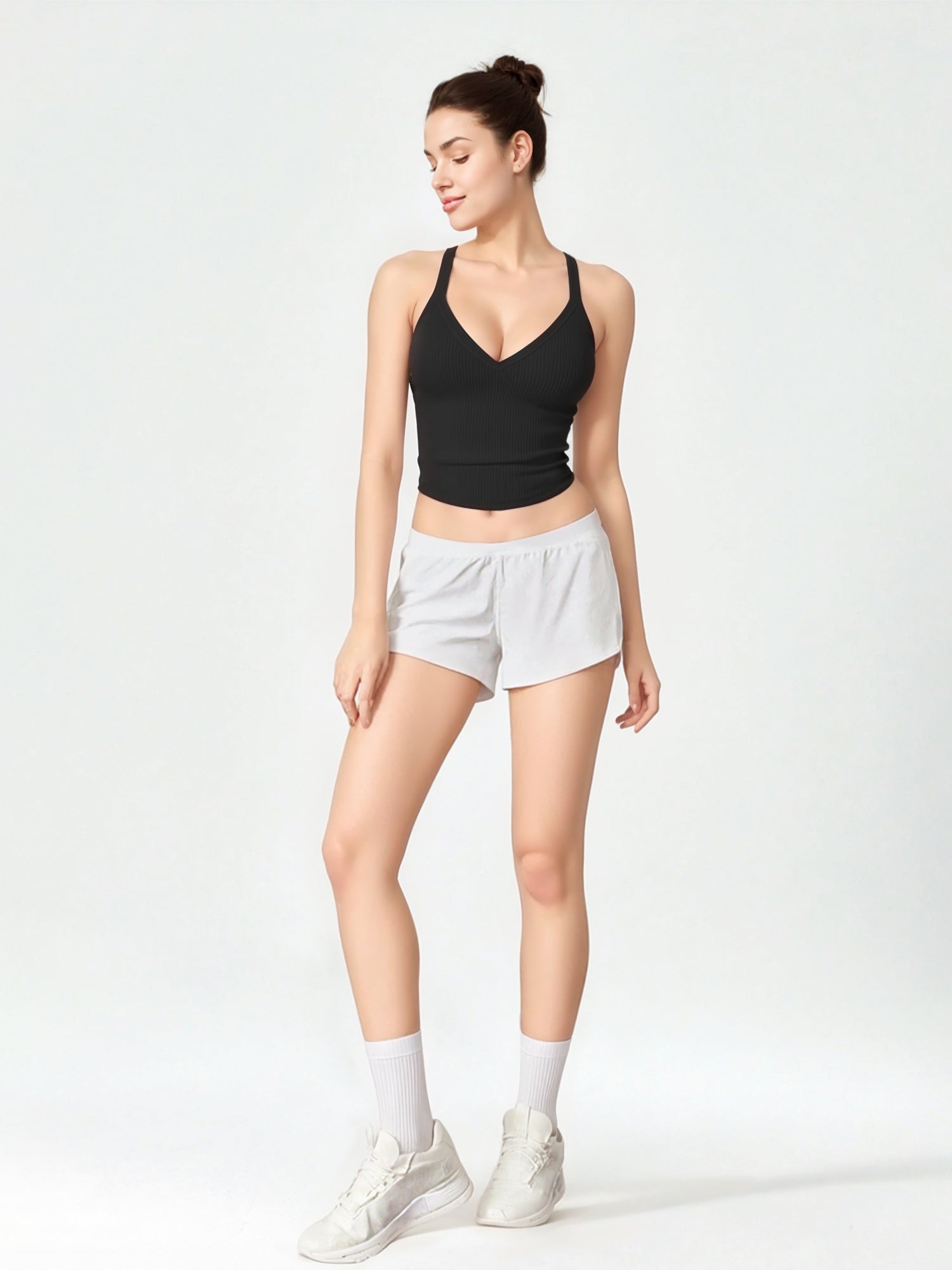 MOYIKO Workout Tank Top for Women V Neck Ribbed Racerback Fitted Cami Sleeveless Summer Tops