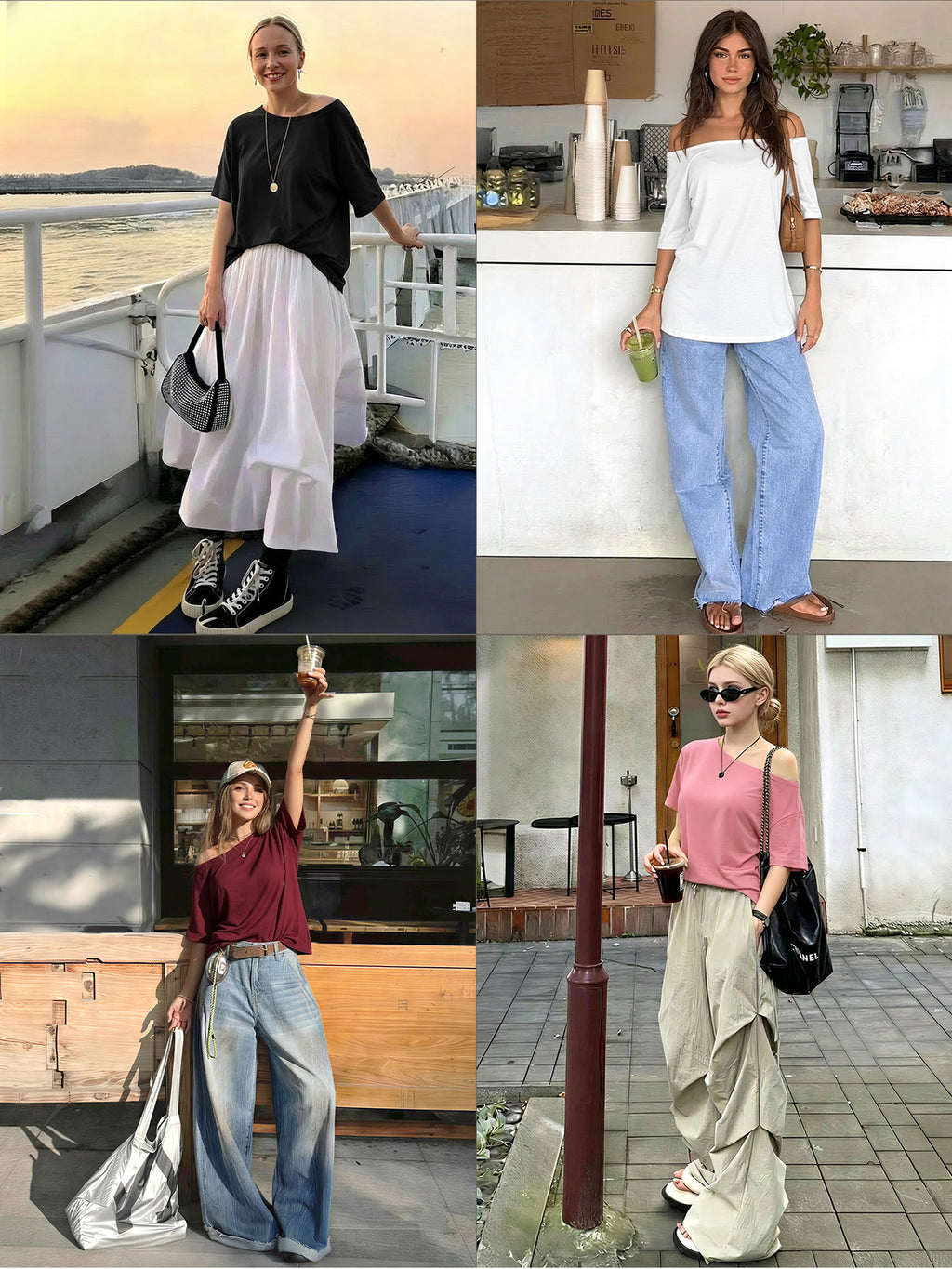 MOYIKO Womens Off The Shoulder Tops Oversized T-Shirts Short Sleeve Tees Summer Casual Fashion Clothes