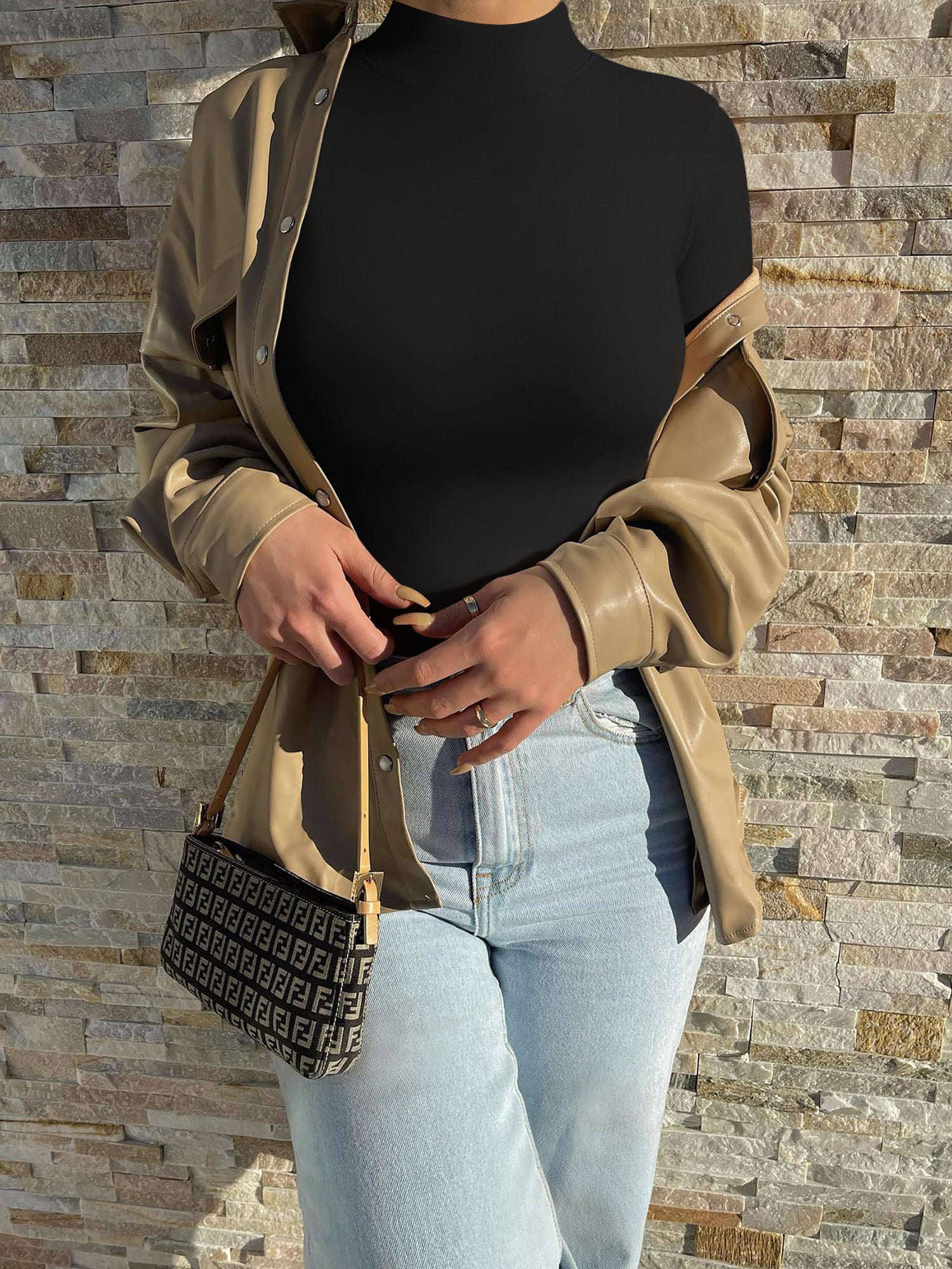 MOYIKO Mock Turtleneck for Women Long Sleeve Body Suits Womens Fitted Tight Basic Tops